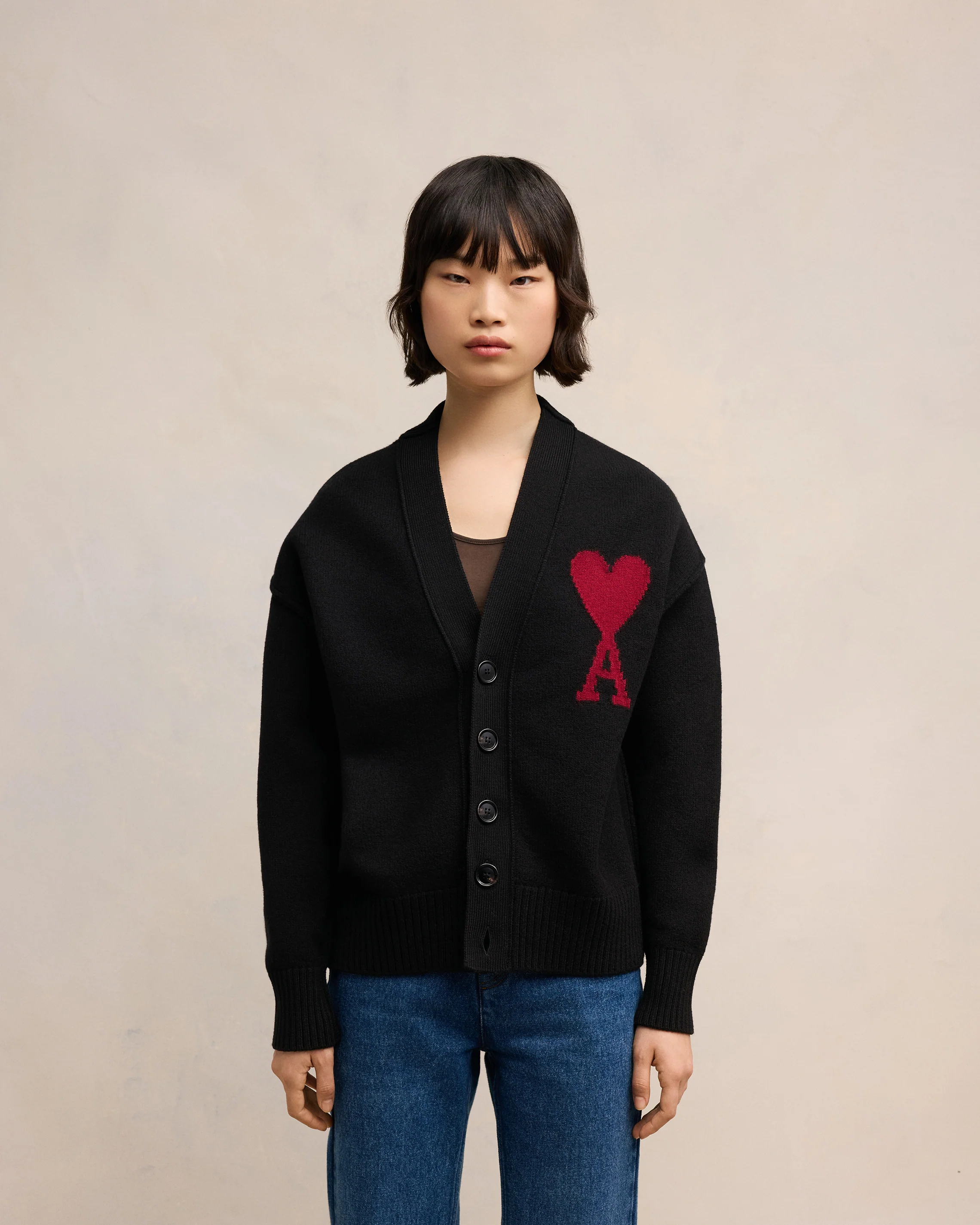 Black Merino Wool Cardigan | Ami De Coeur | Ami Paris US - leoleo123123