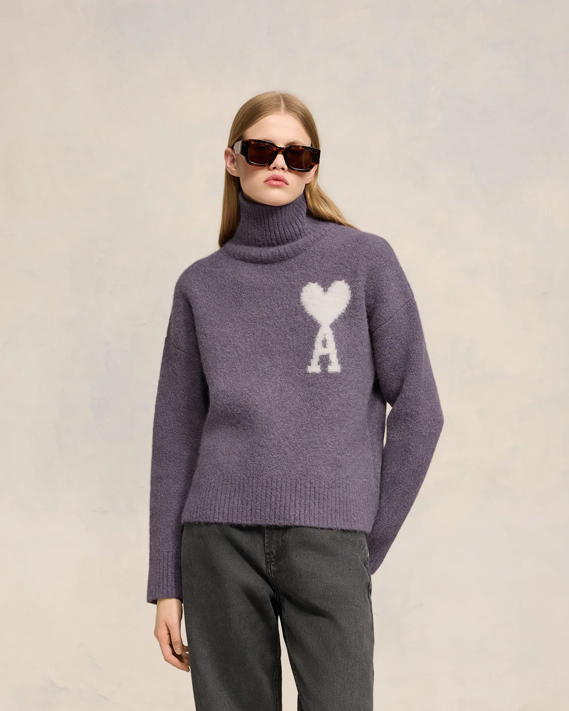 Lilac Off-White Ami De Coeur Funnel Neck Sweater - leoleo123123