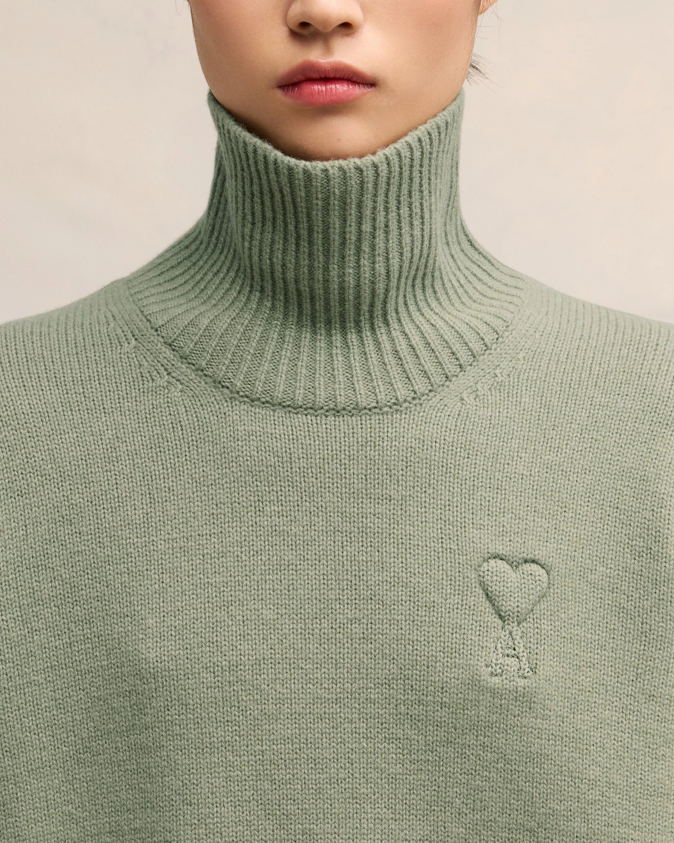 Green Aqua Embossed Ami De Coeur Funnel Neck Sweater - leoleo123123