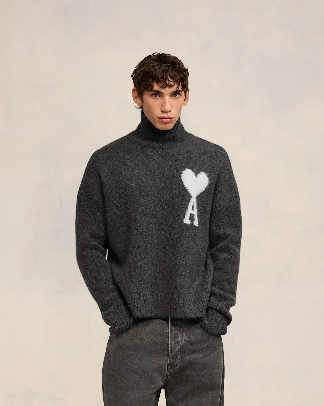 Dark Grey Off-White Ami De Coeur Funnel Neck Sweater - leoleo123123