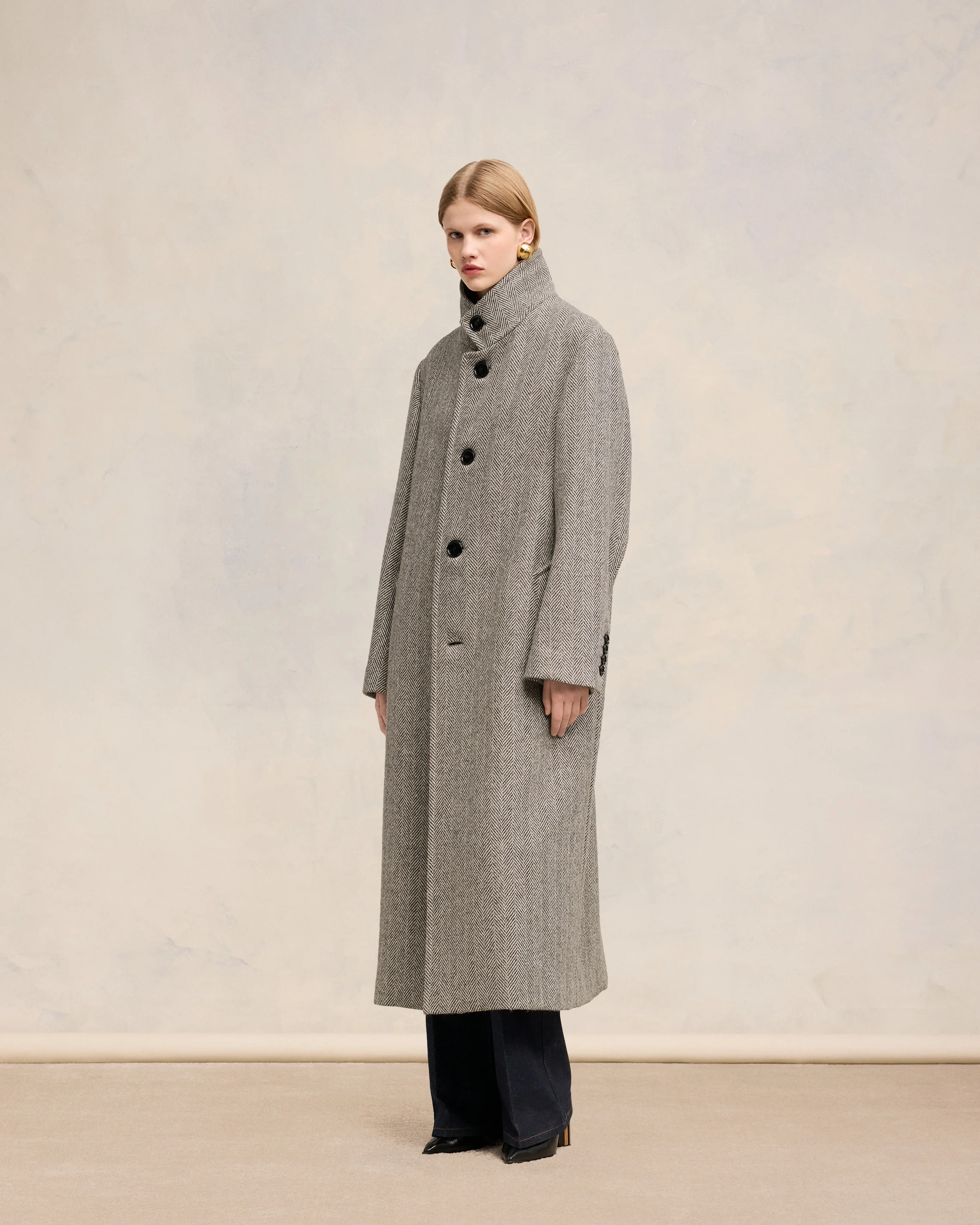 Dark Coffee/ Off White High Collar Coat - leoleo123123