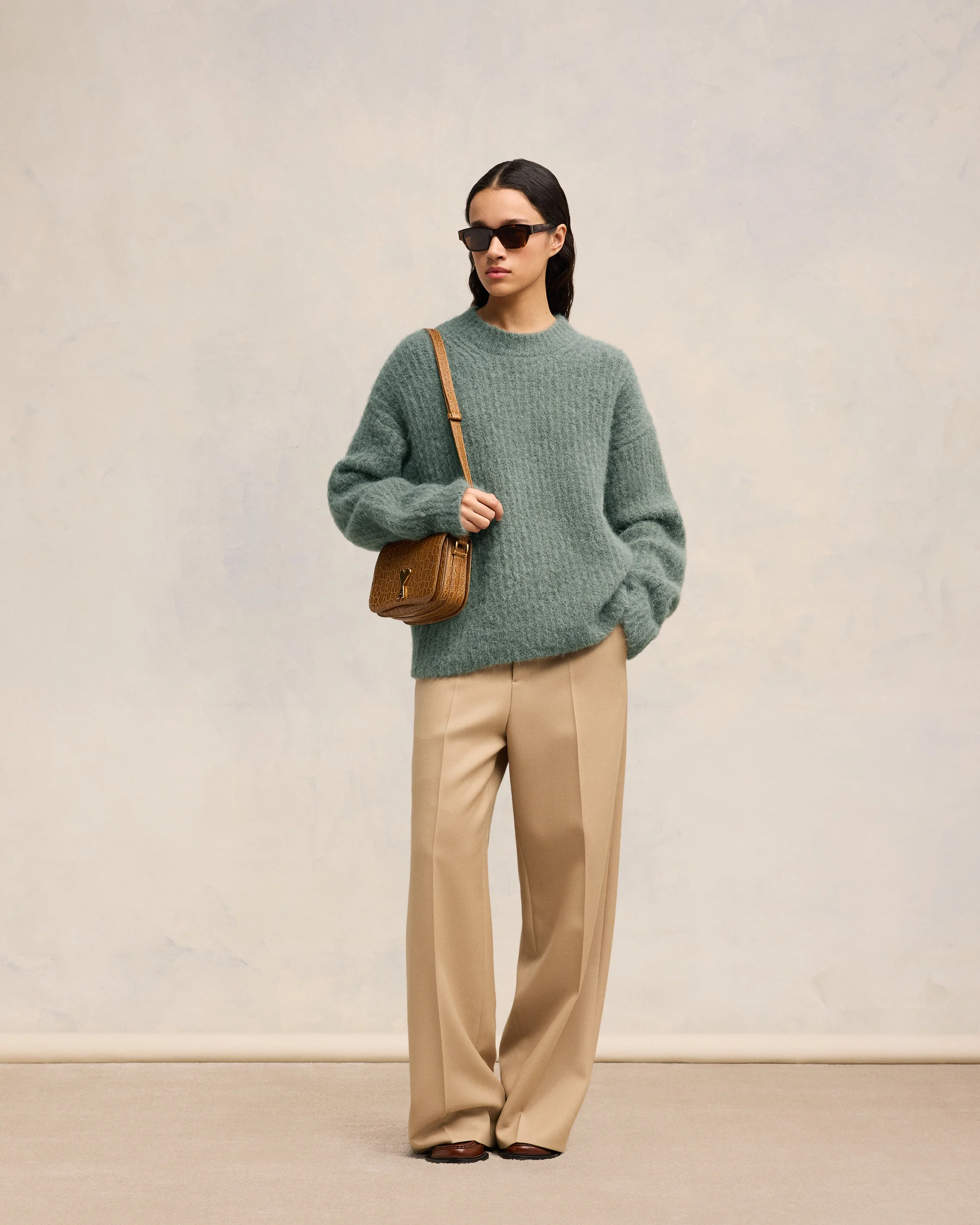 Antique Clay Alpaca Mohair Ribbed Sweater - leoleo123123