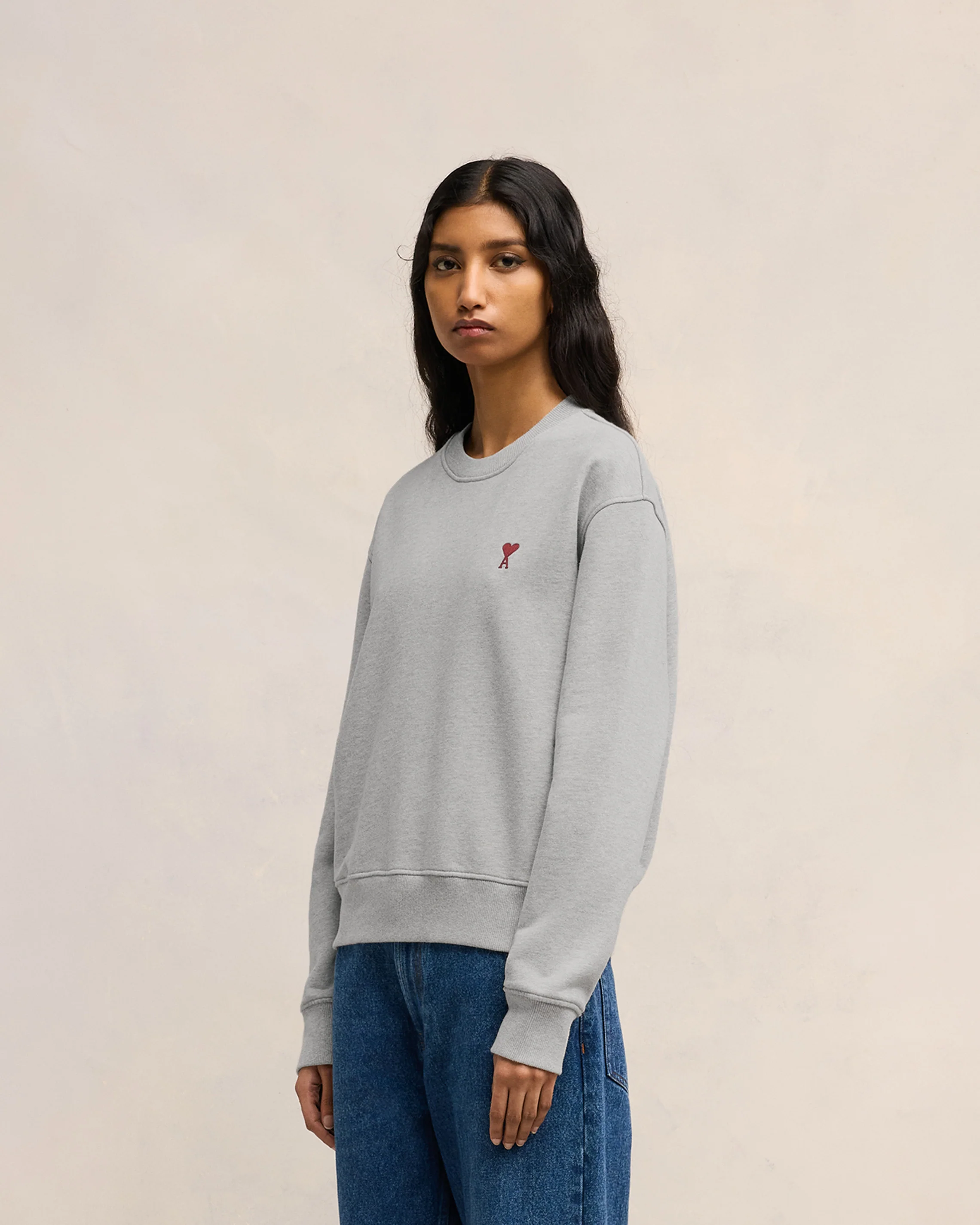 Heather Ash Grey Red Ami De Coeur Sweatshirt - leoleo123123