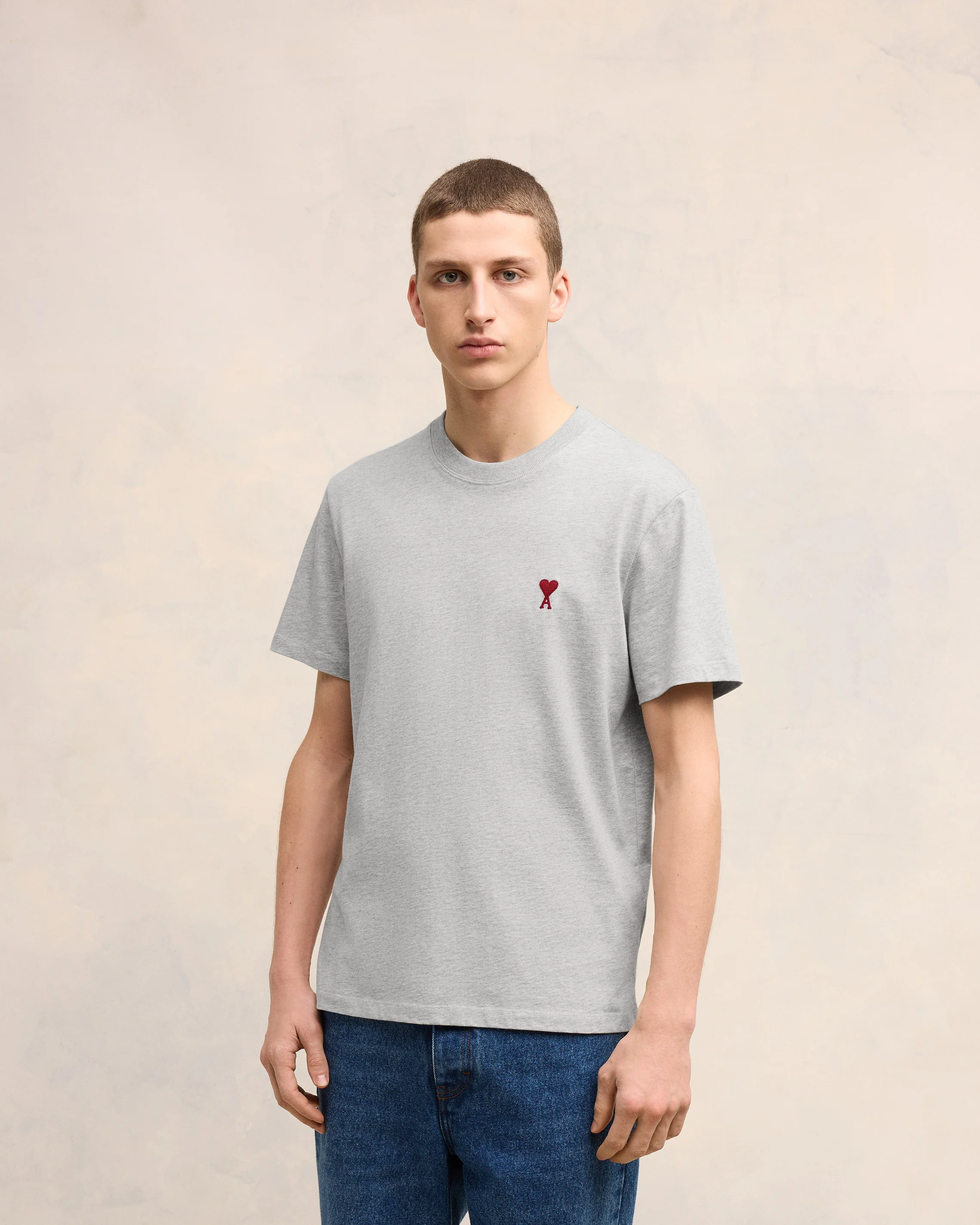 Heather Ash Grey Red Ami De Coeur T-Shirt - leoleo123123