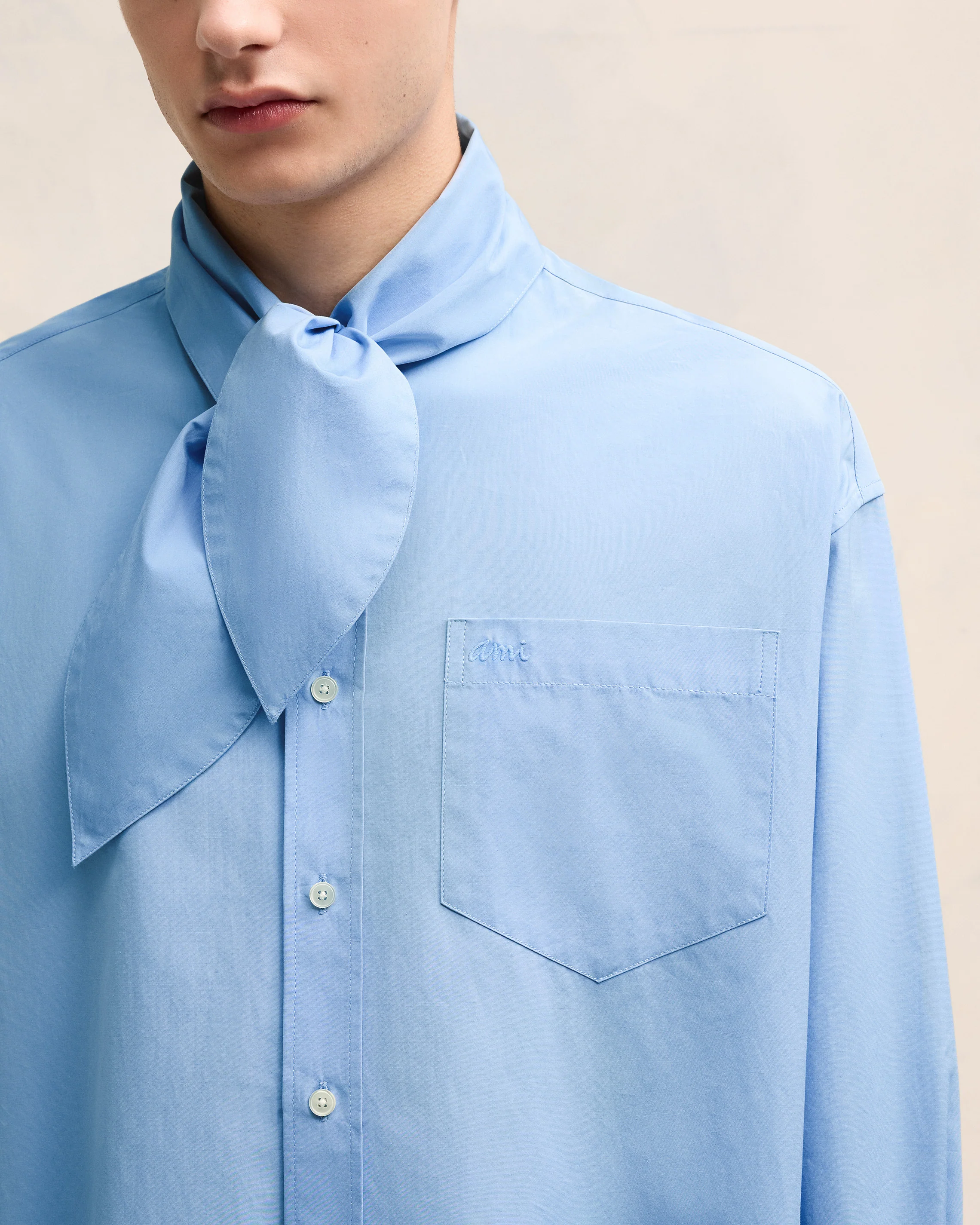 Cashmere Blue Scarf Collar Shirt - leoleo123123