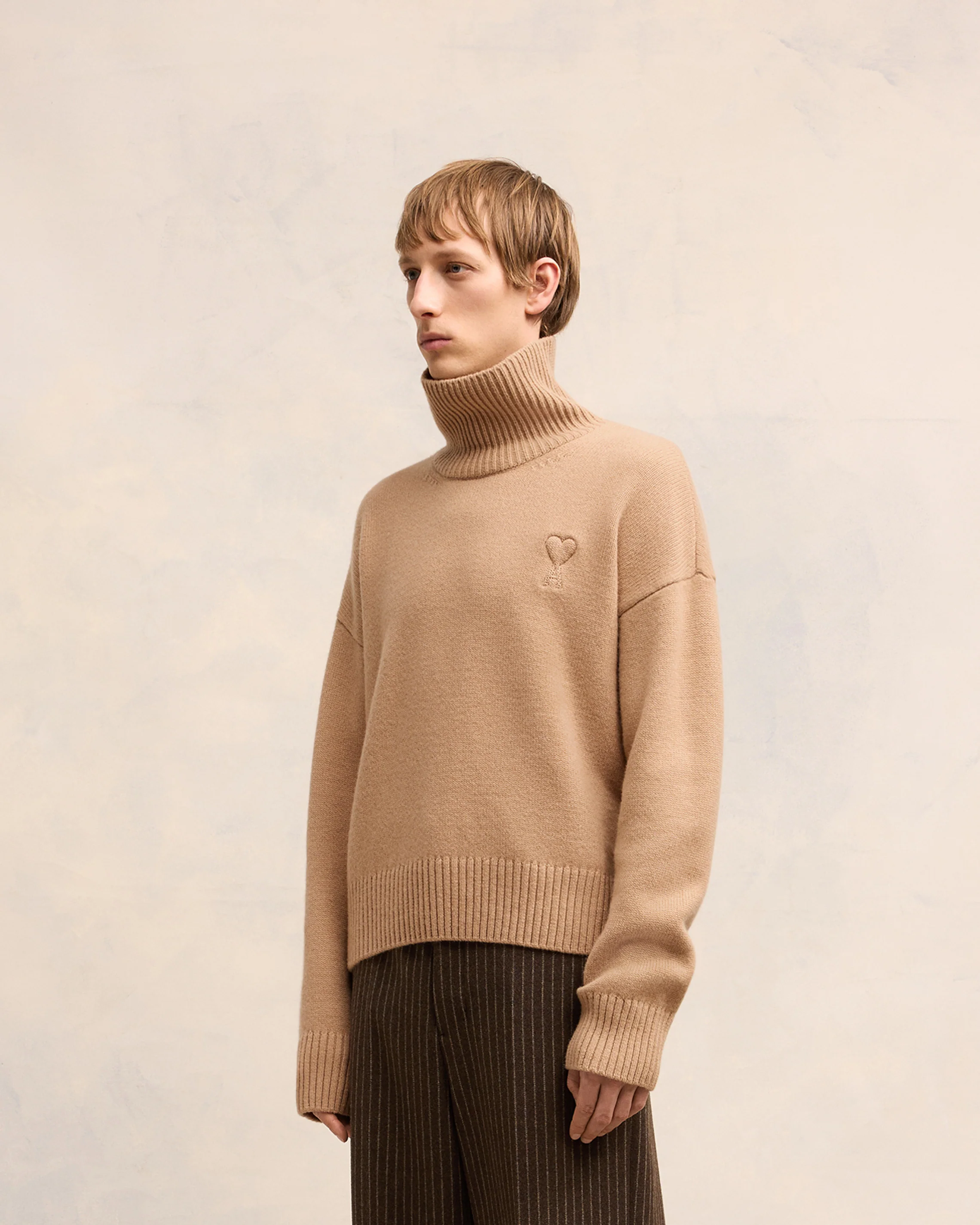 Nude Embossed Ami De Coeur Funnel Neck Sweater - leoleo123123
