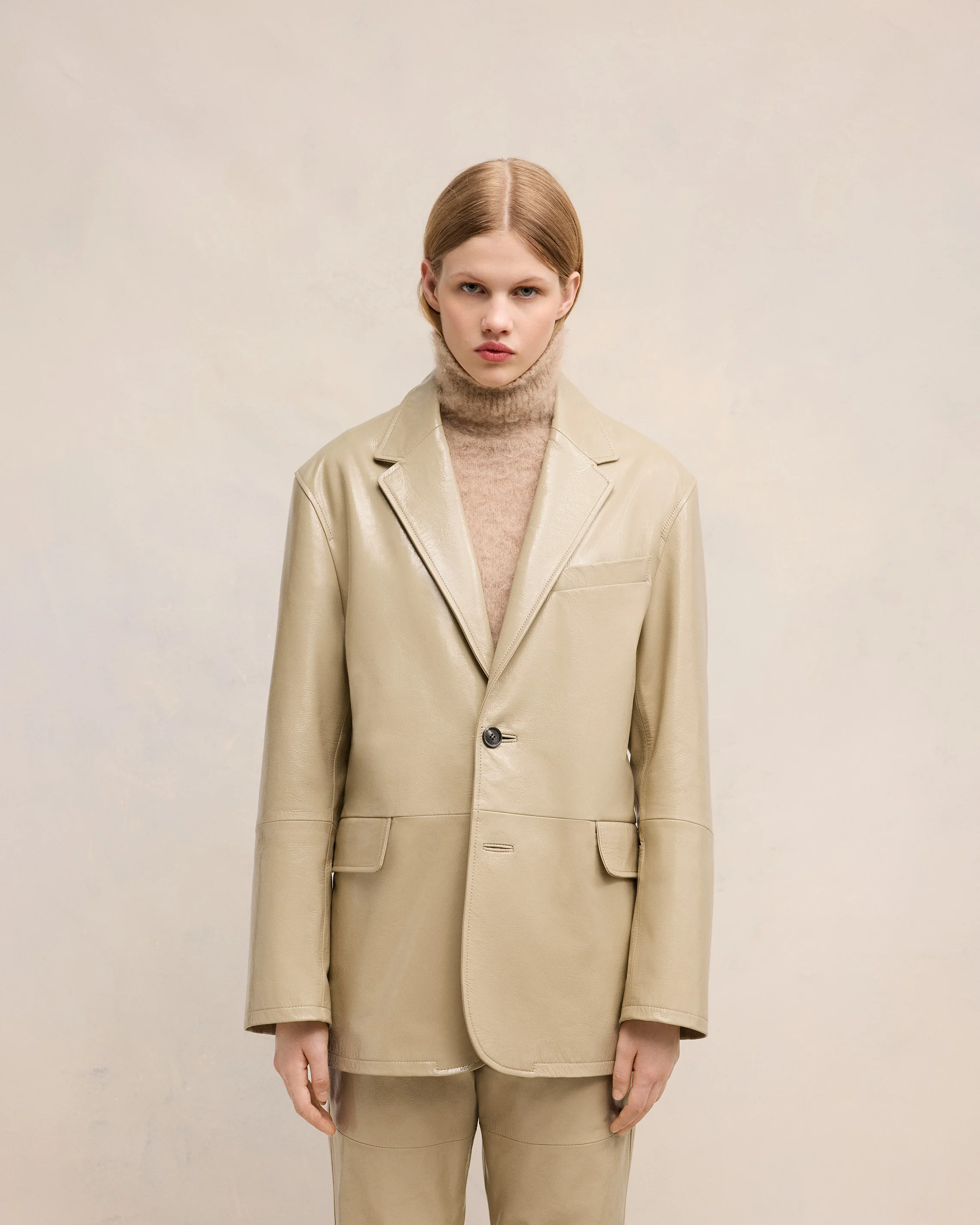 Light Sand Leather Two Buttons Jacket - leoleo123123