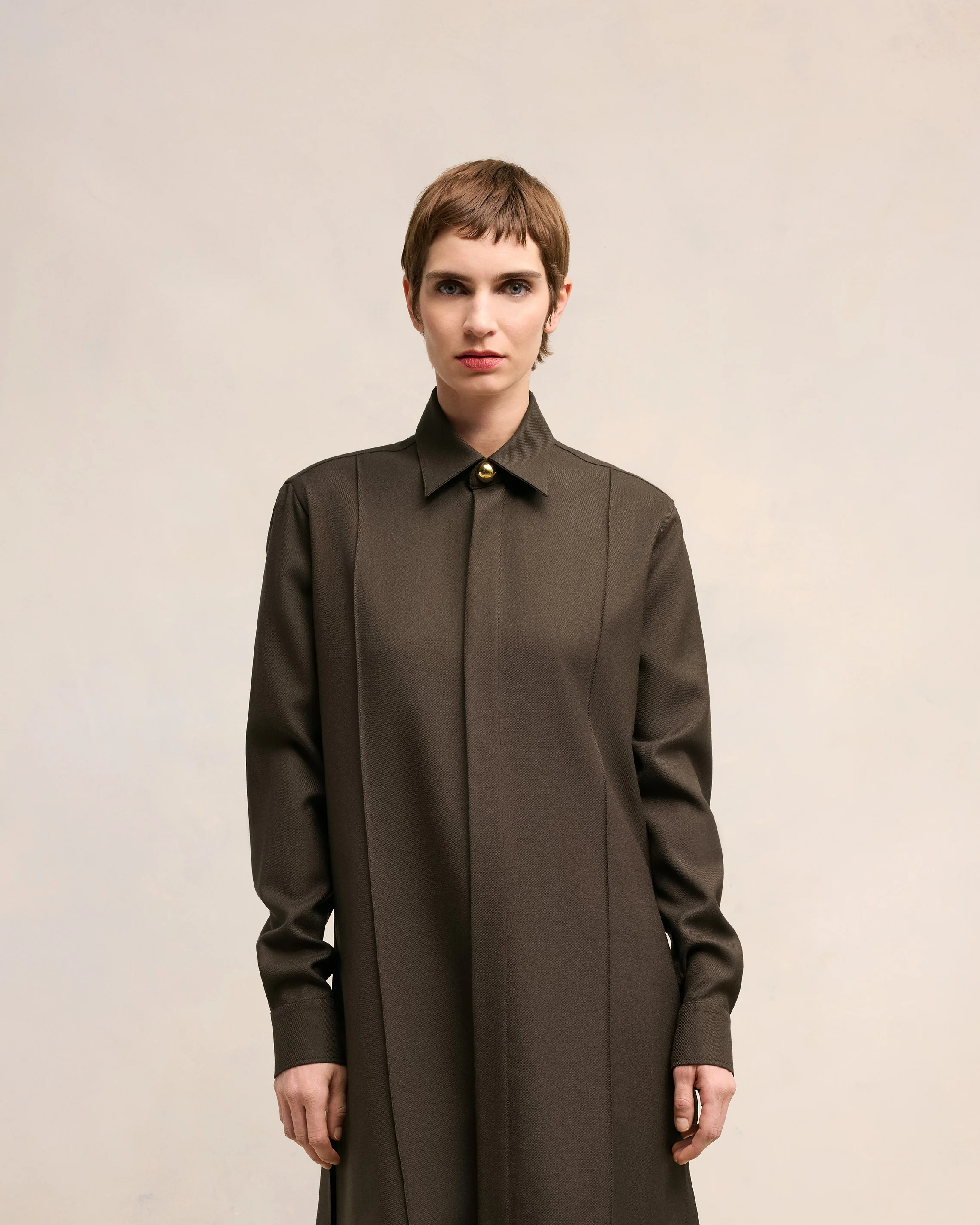 Dark Coffee Long Pintuck Shirt - leoleo123123