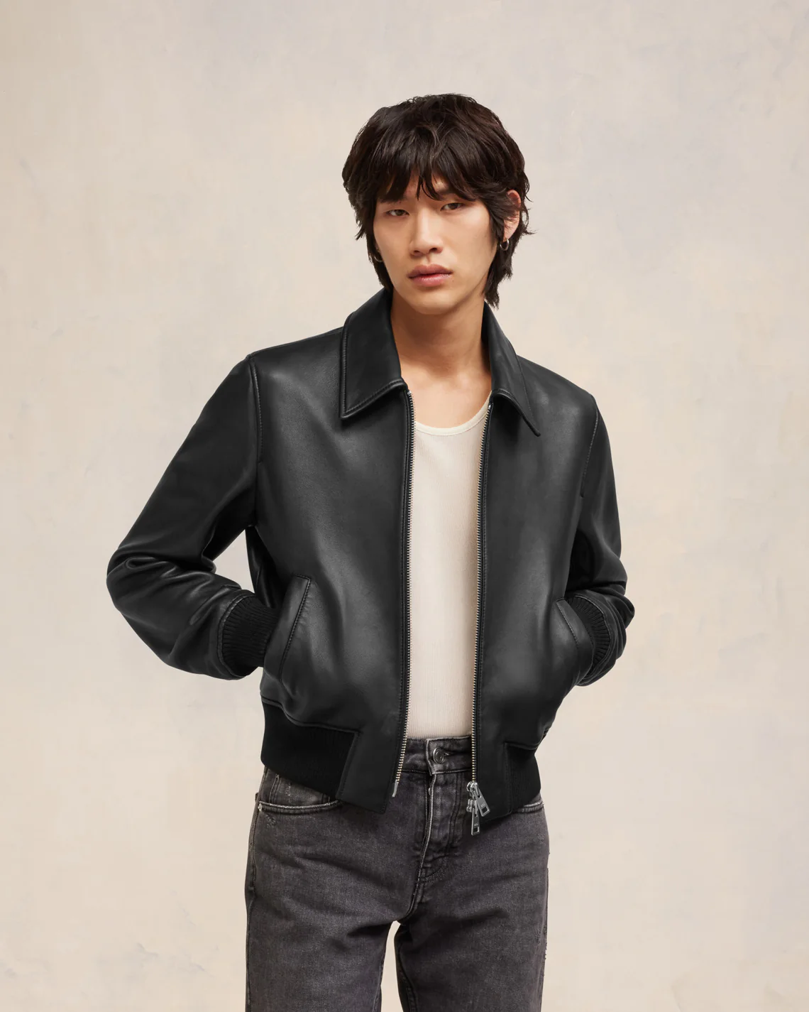 Blouson Zippé En Cuir Noir - leoleo123123