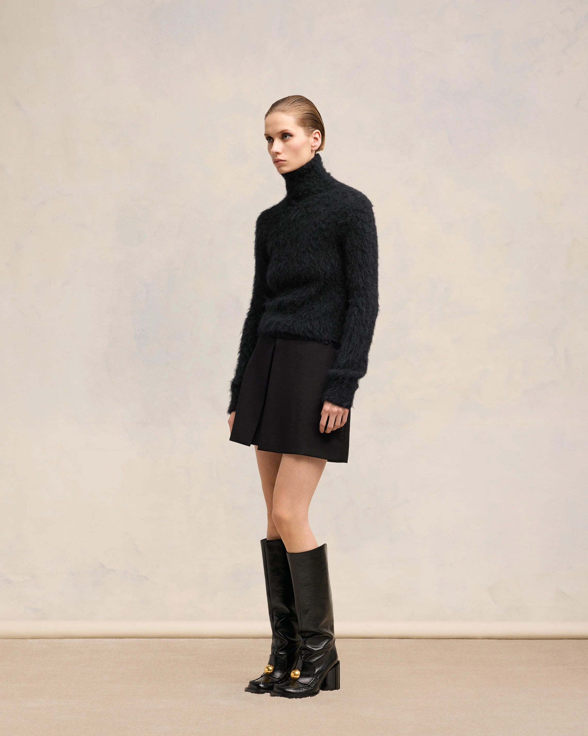 Black Alpaca Mohair Brushed Sweater - leoleo123123