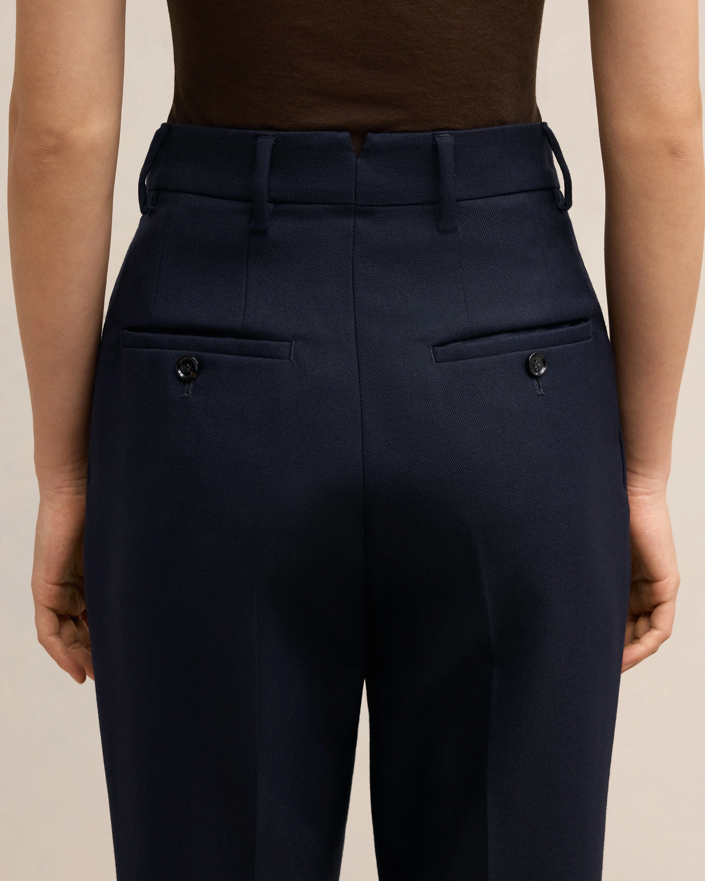 Navy Blue High Waisted Cigarette Trousers - leoleo123123