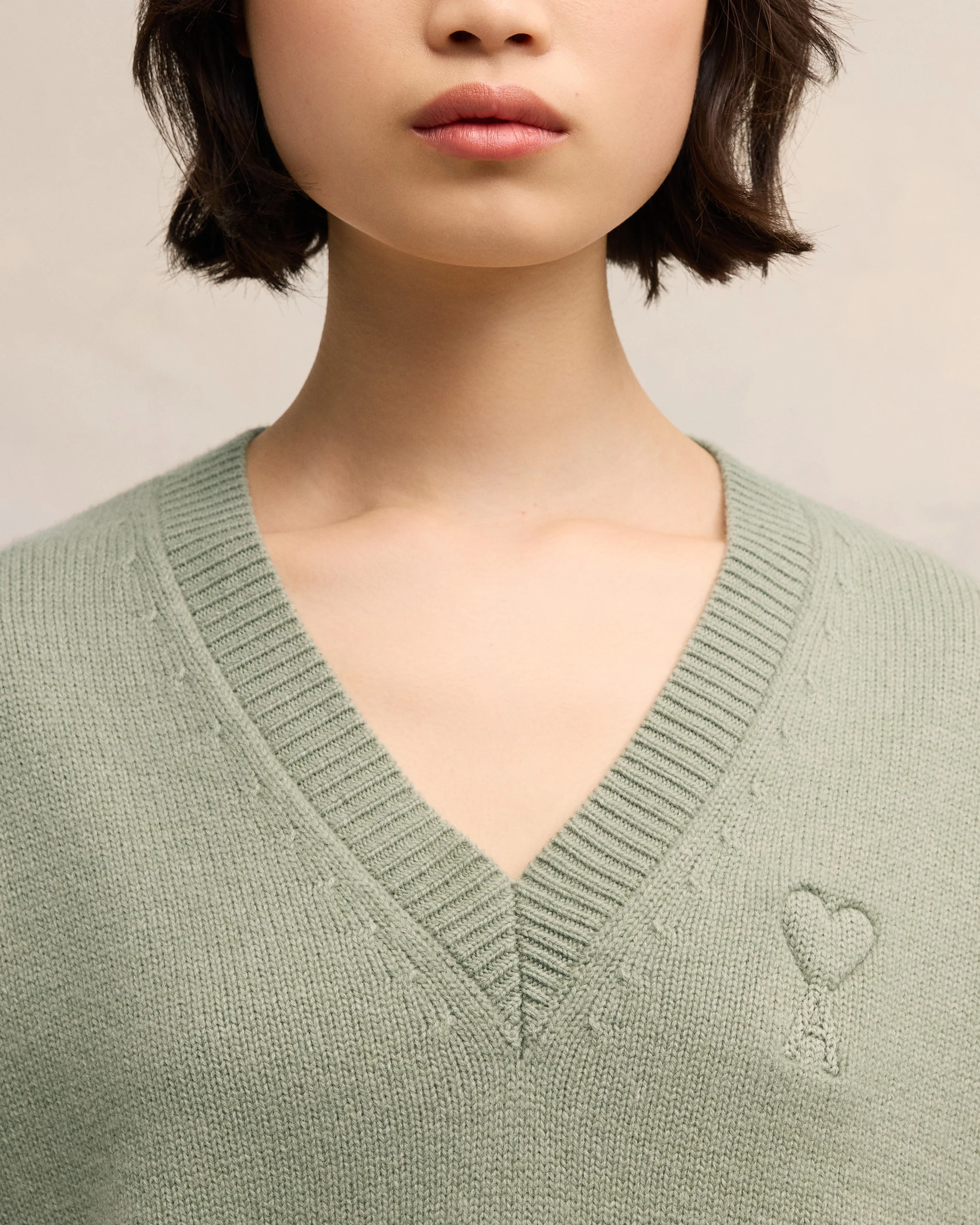 Green Aqua Embossed Ami De Coeur V Neck Sweater - leoleo123123