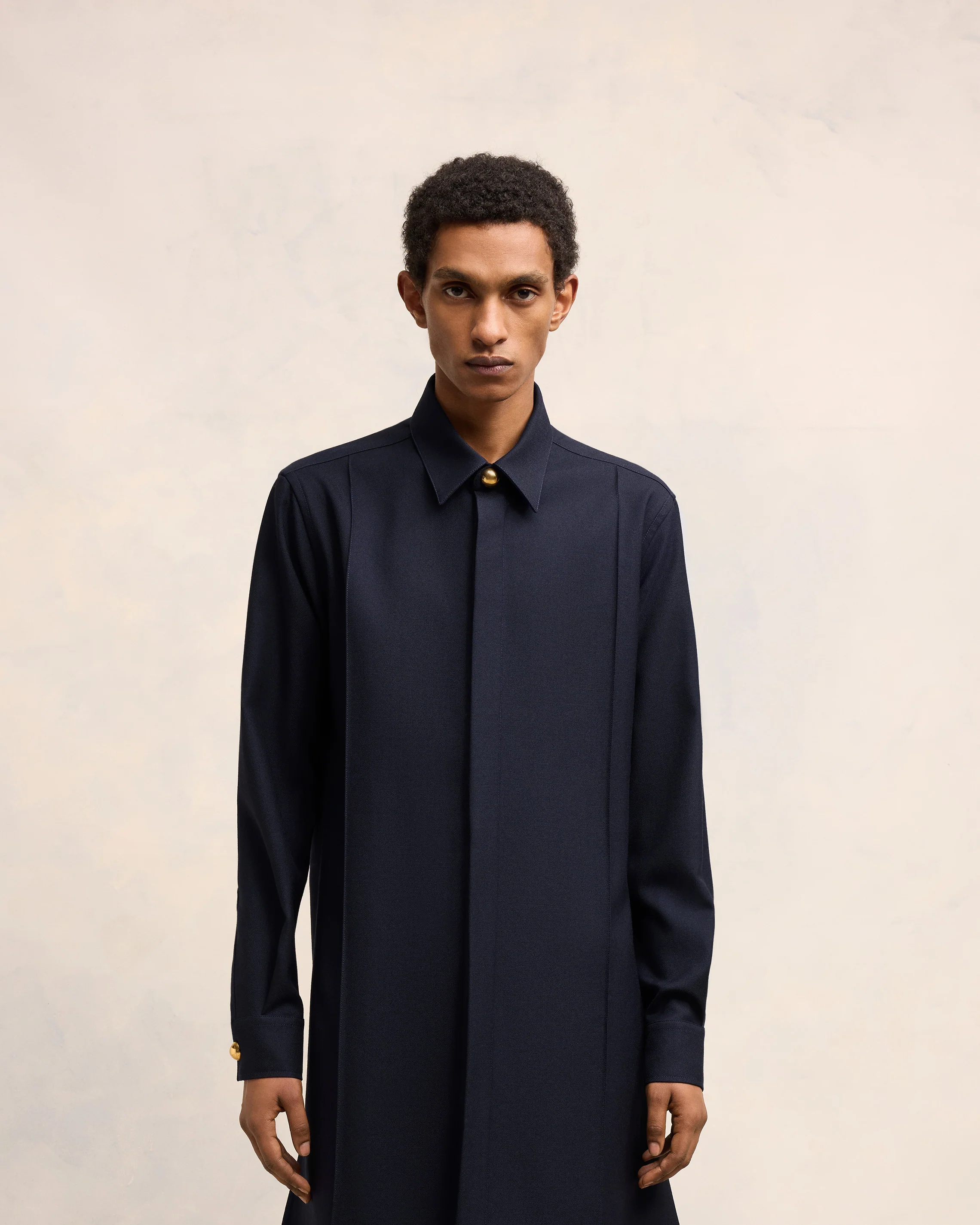 Navy Blue Long Pintuck Shirt - leoleo123123