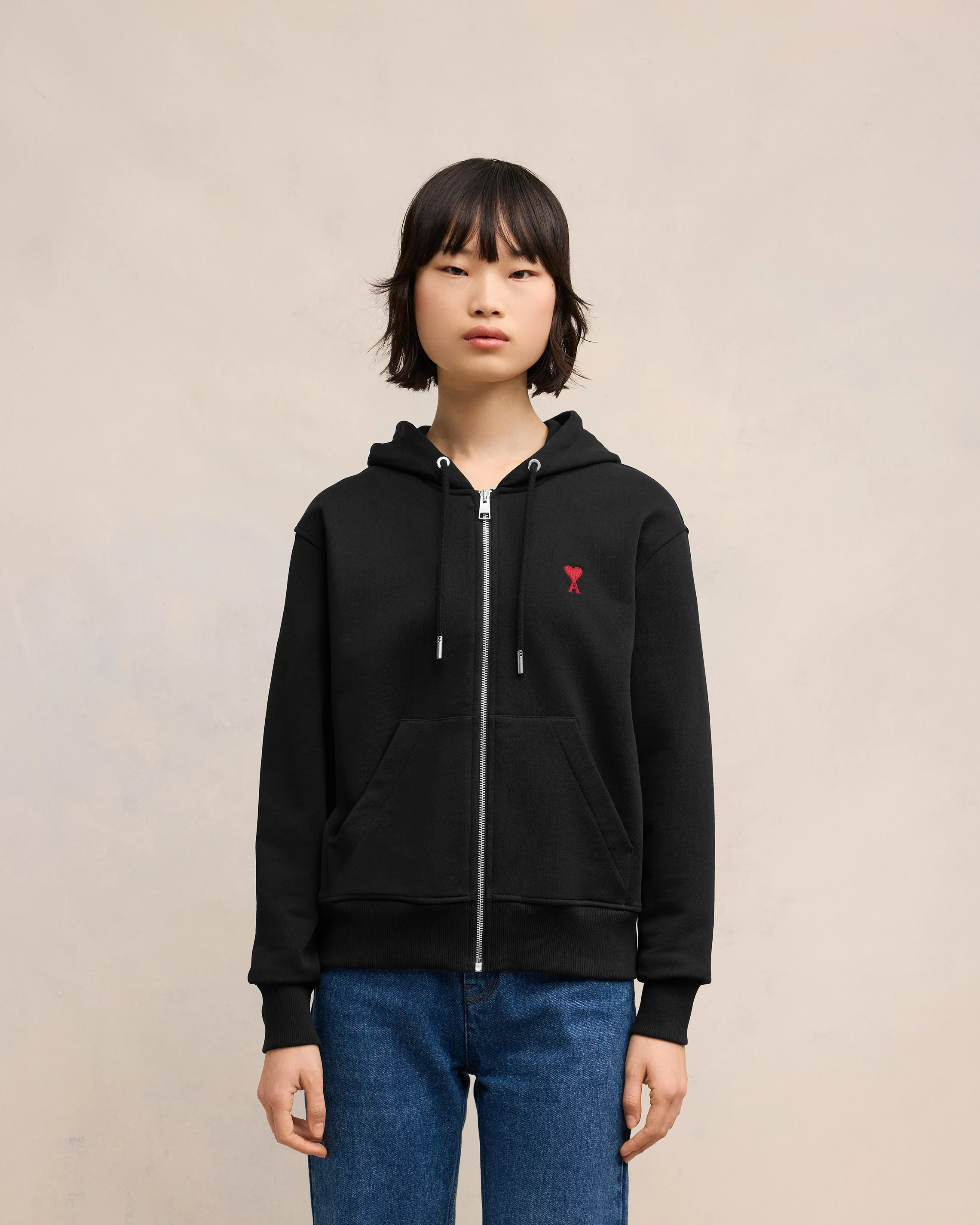 Black Red Ami De Coeur Zipped Hoodie - leoleo123123