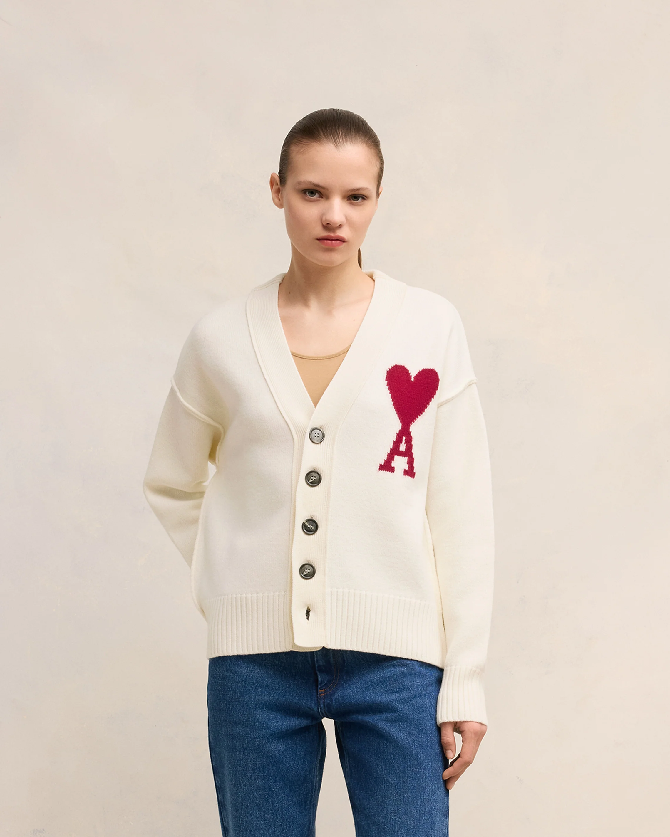 Cardigan Ami De Coeur Rouge Ecru/Rouge - leoleo123123