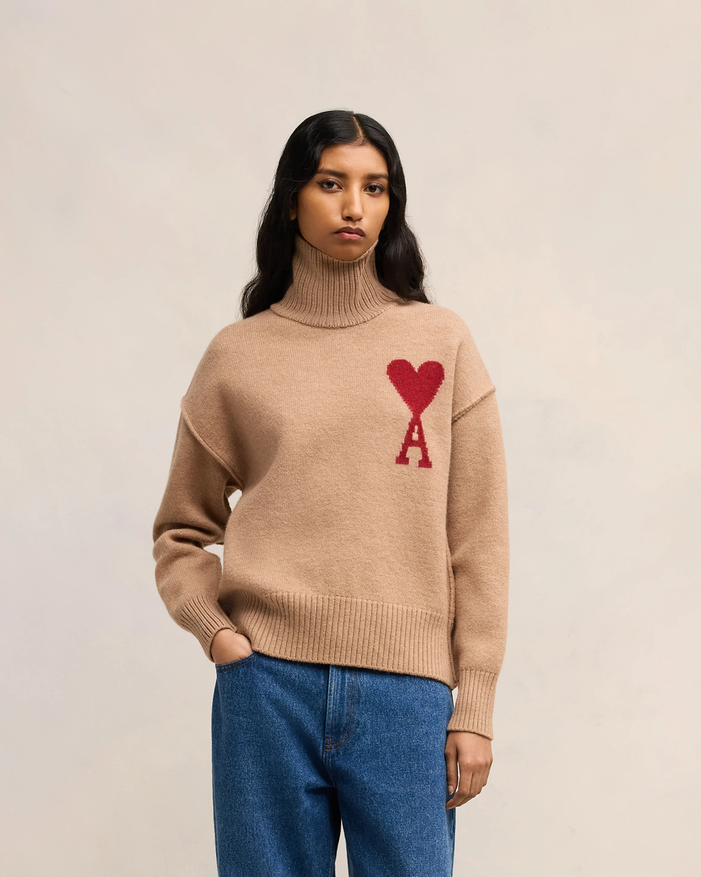 Camel/Red Red Ami De Coeur Sweater - leoleo123123