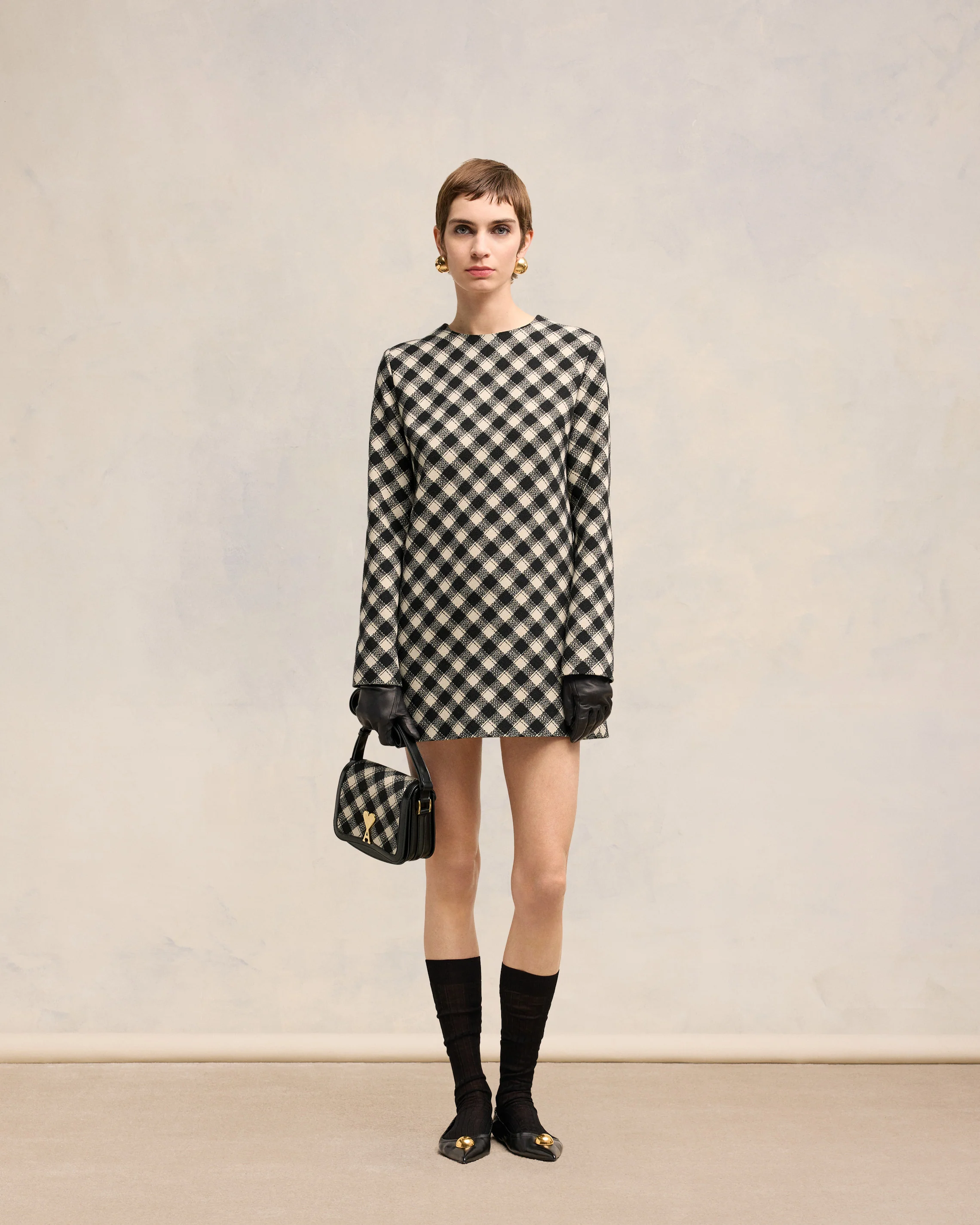 Black/Off White Long Sleeve Dress - leoleo123123