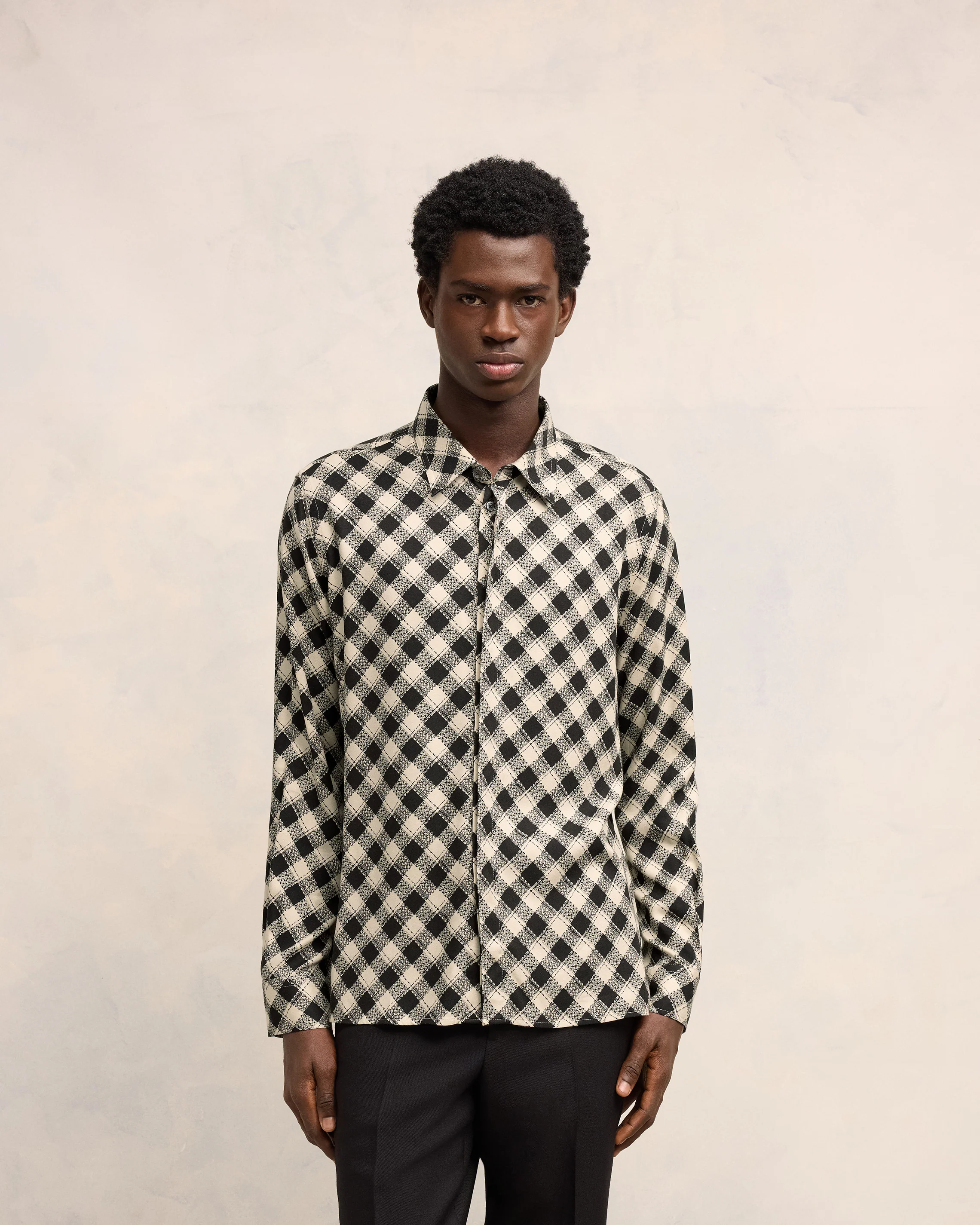 Black/Off White Double Topstitching Classic Shirt - leoleo123123
