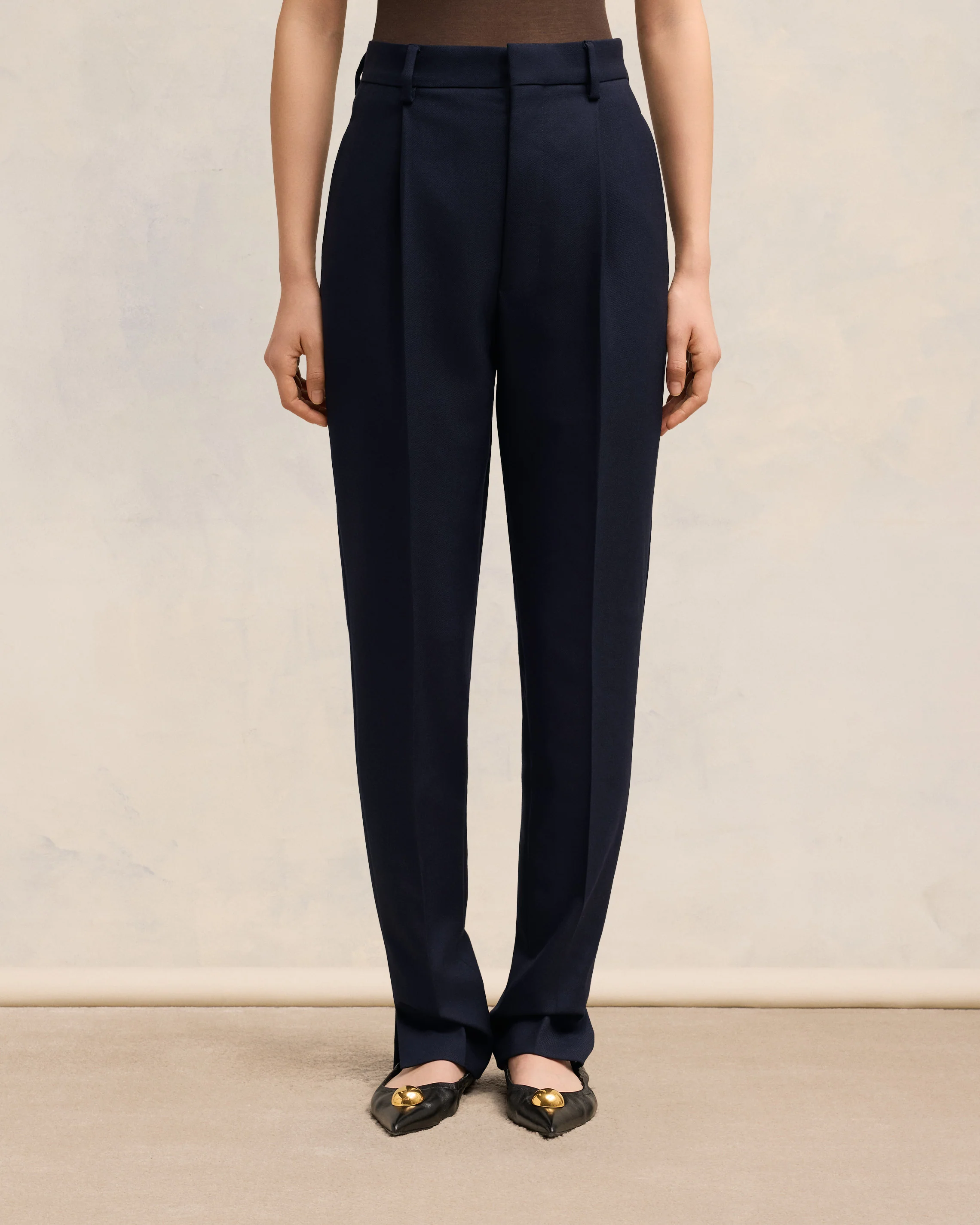 Navy Blue High Waisted Cigarette Trousers - leoleo123123