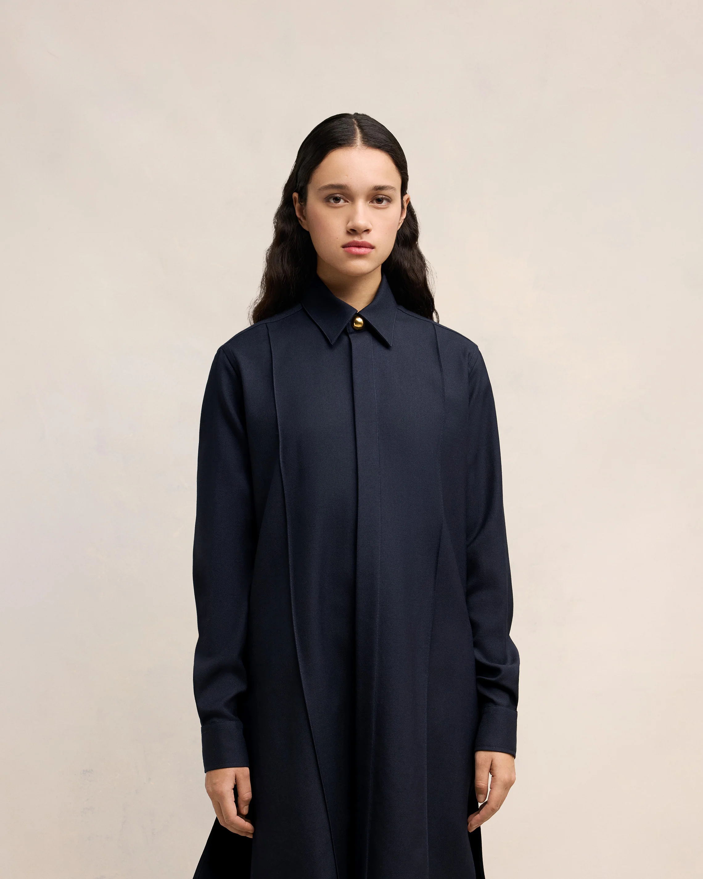 Navy Blue Long Pintuck Shirt - leoleo123123