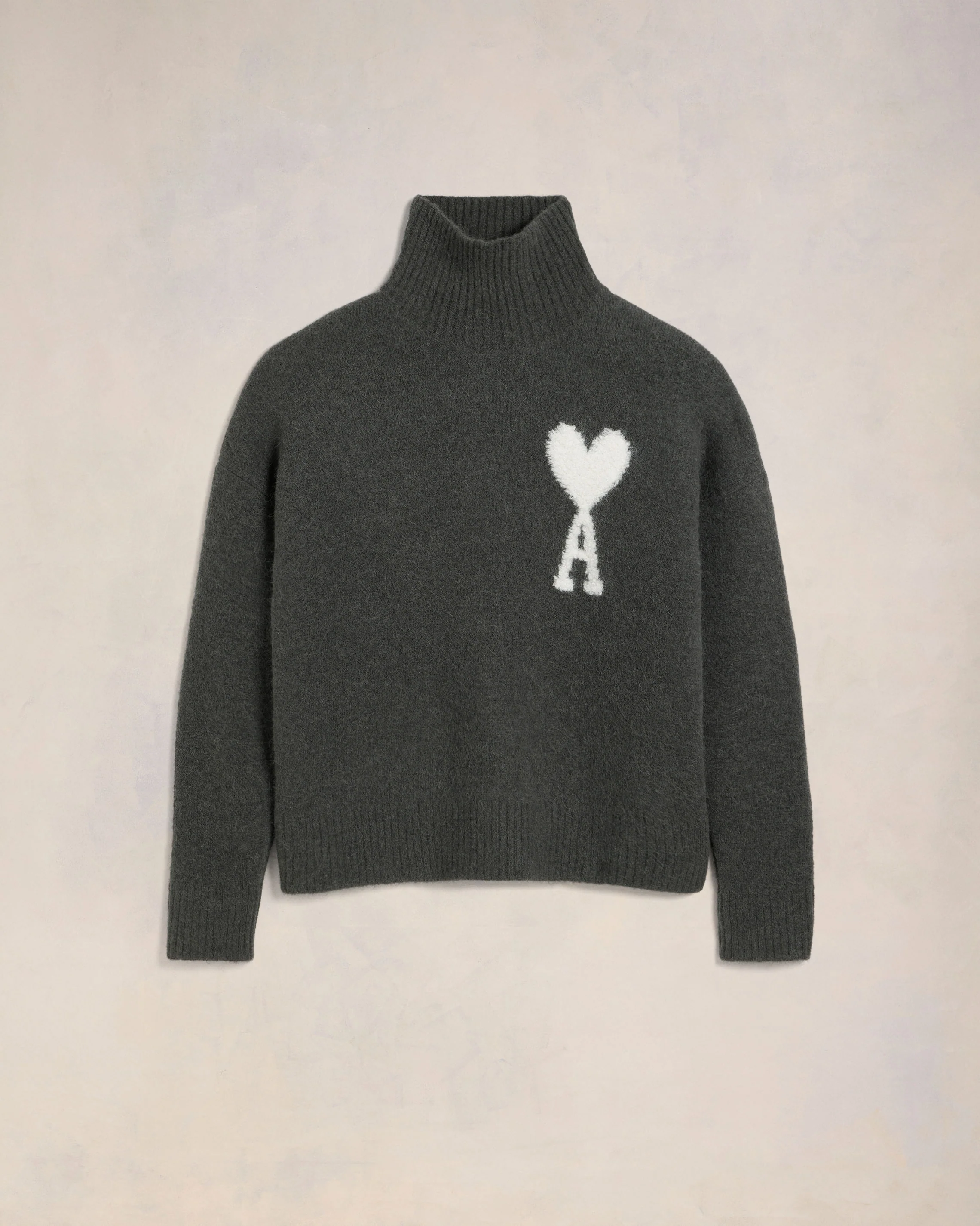 Dark Grey Off-White Ami De Coeur Funnel Neck Sweater - leoleo123123