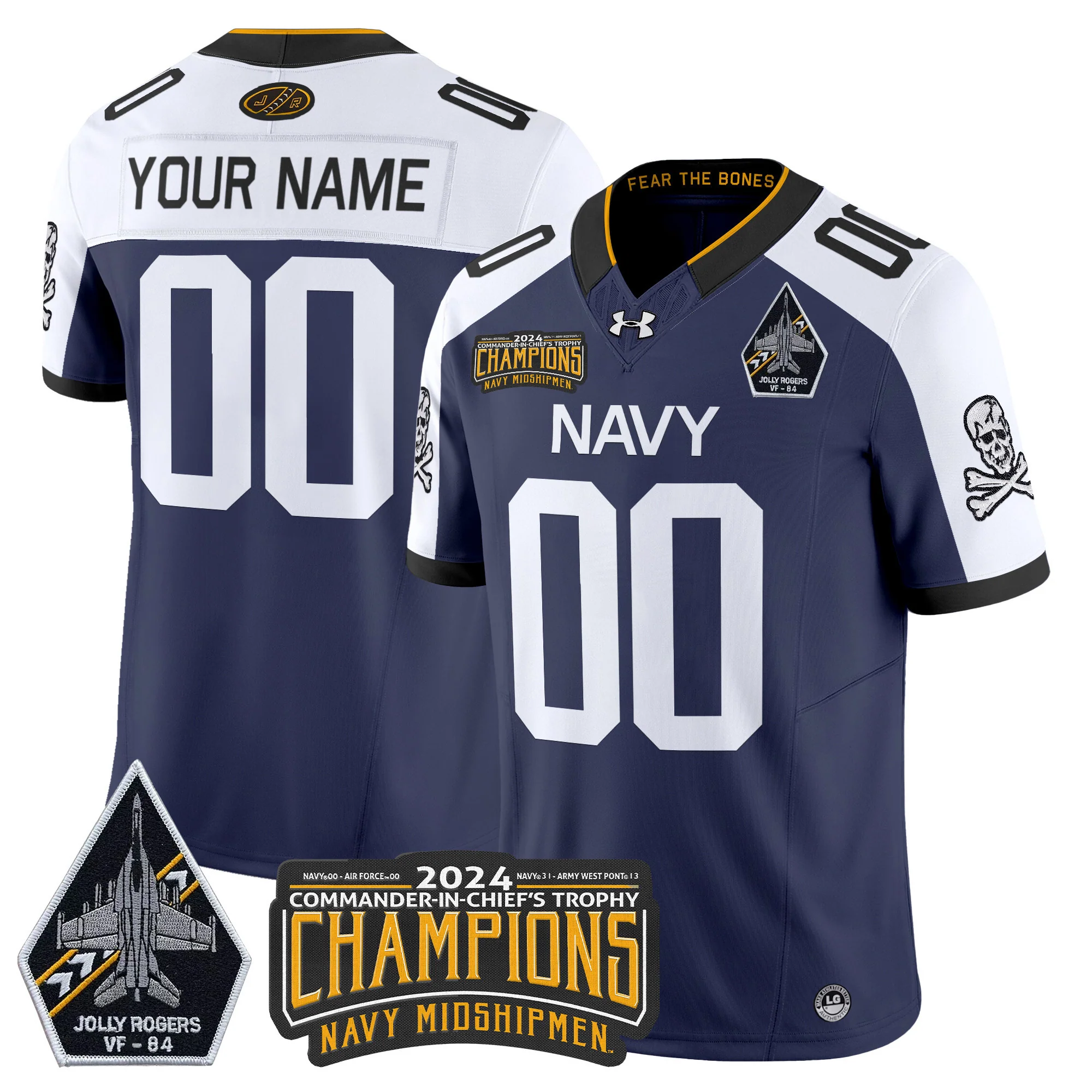 Navy Midshipmen 2024 Jolly Rogers VF-84 & Commander-In-Chief's Trophy Champions Patch Vapor Limited Custom Jersey - All Stitched - leoleo123123
