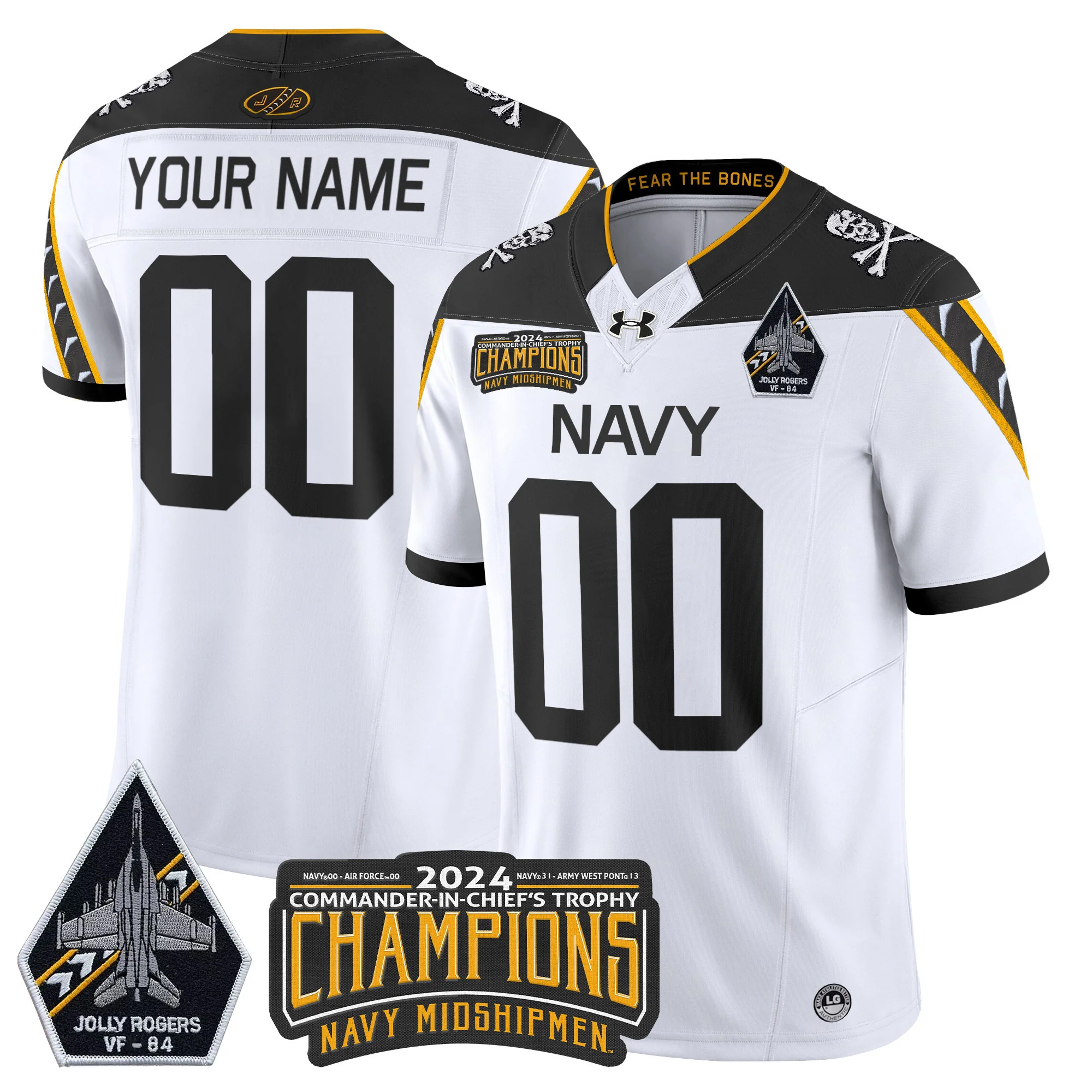 Navy Midshipmen 2024 Jolly Rogers VF-84 & Commander-In-Chief's Trophy Champions Patch Vapor Limited Custom Jersey - All Stitched - leoleo123123