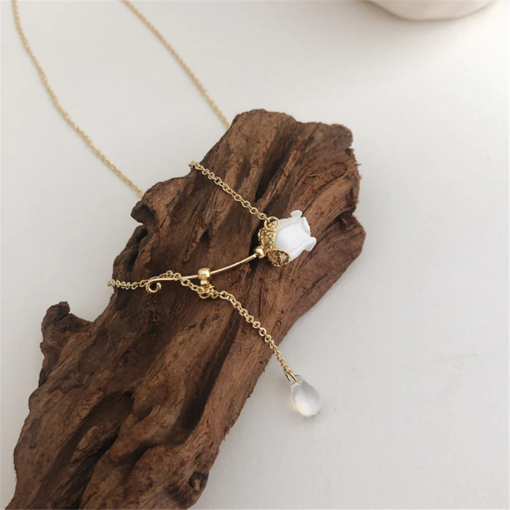 White Rose Crystal Dangle Pendant Necklaces
