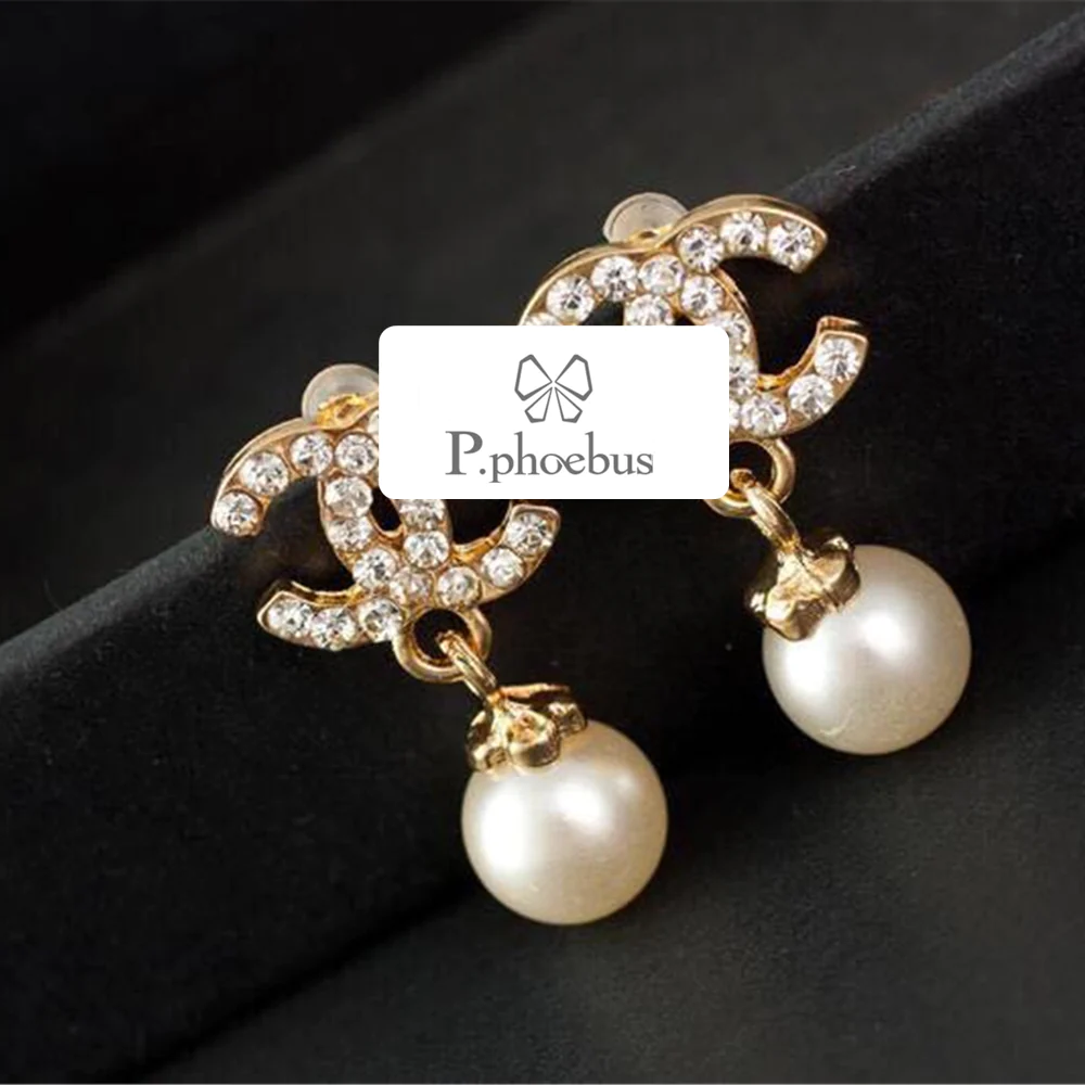 Cubic Zirconia Pearl Beaded CC Earrings