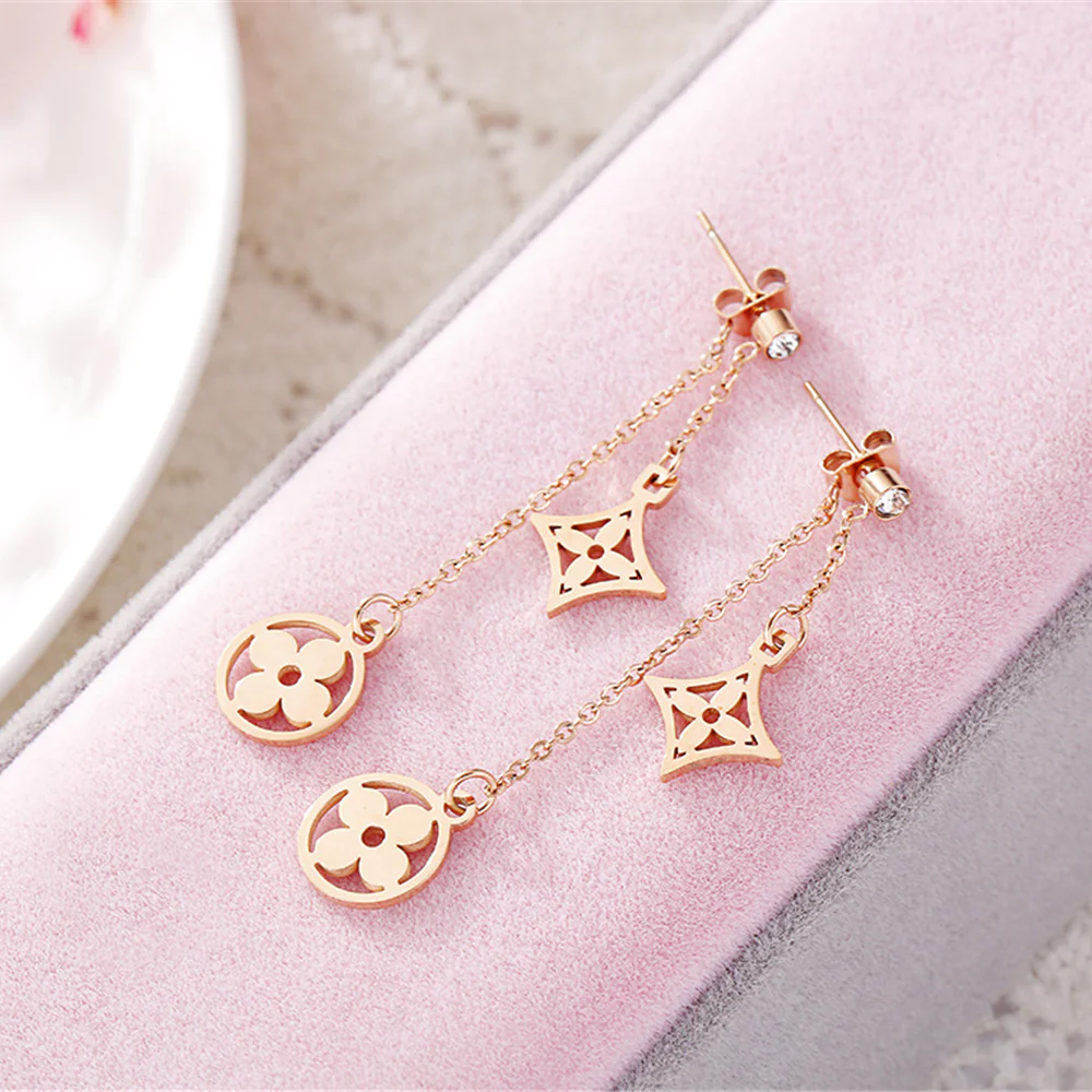 Rose Gold Floral Dangle Earrings