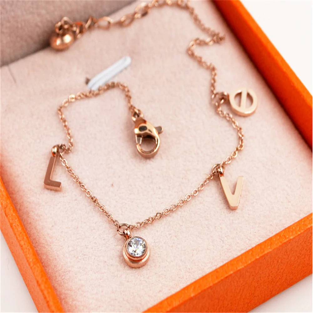 Rose Gold Minimalist Love Initial Chain Bracelet