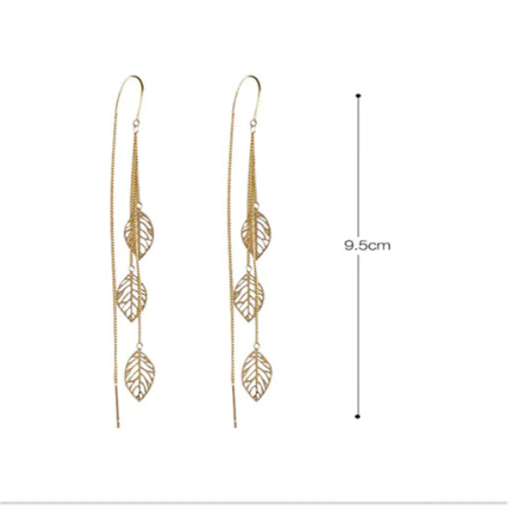 Minimalist Thread Leaves Dangle Earrings