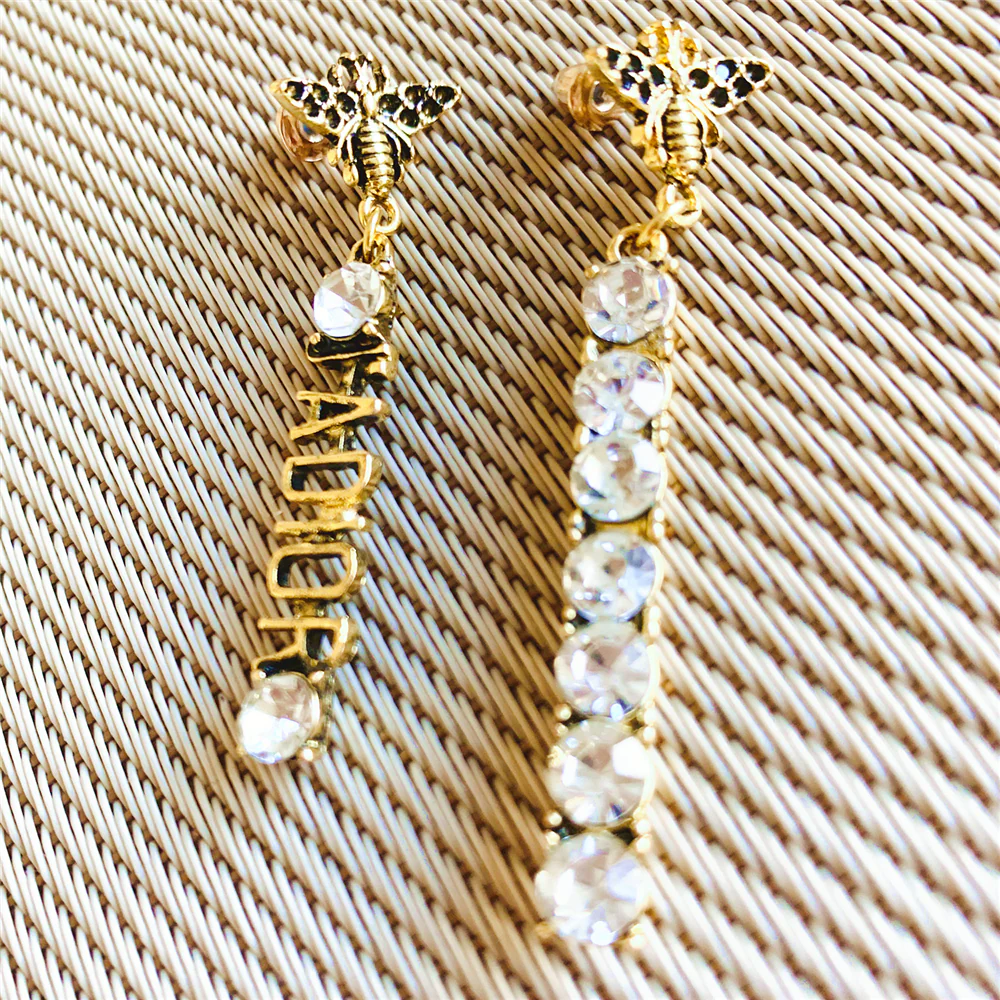 Vintage Cubic Zirconia Bee Charm Earrings