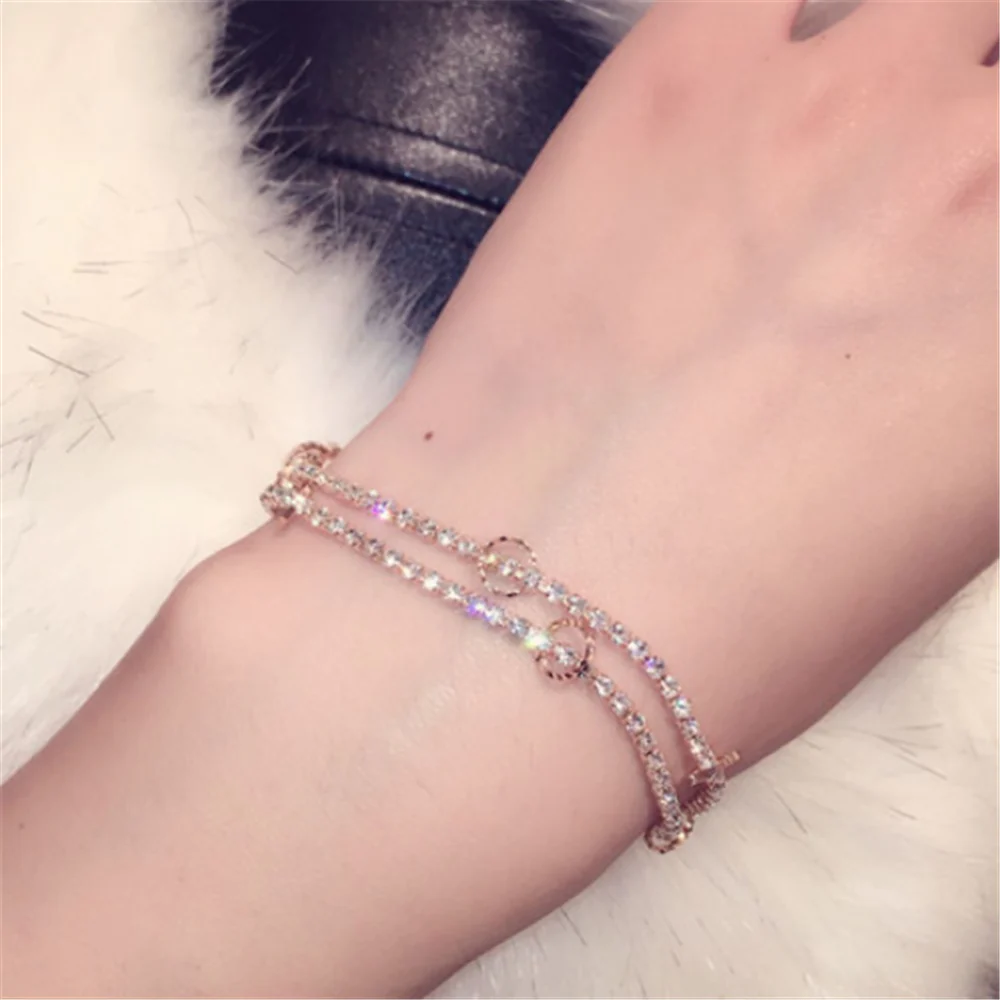 Rose Gold Cubic Zirconia Hoops Chain Bracelets