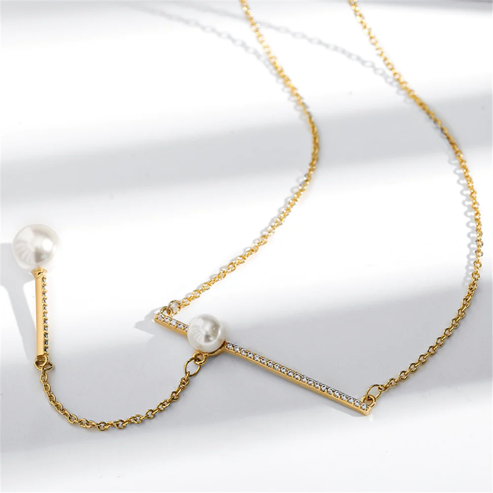 Rose Gold Pearl Balance Dangle Charms Necklace