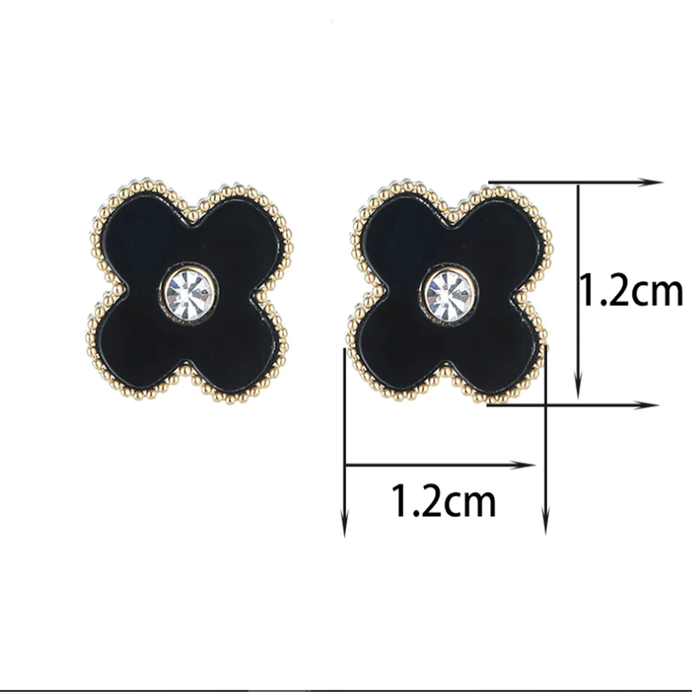 Rose Gold Black Lucky Floral Studs Earrings