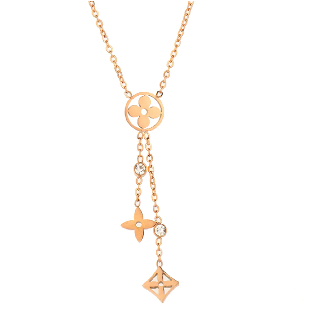 Rose Gold Floral Extender Dangle Necklaces