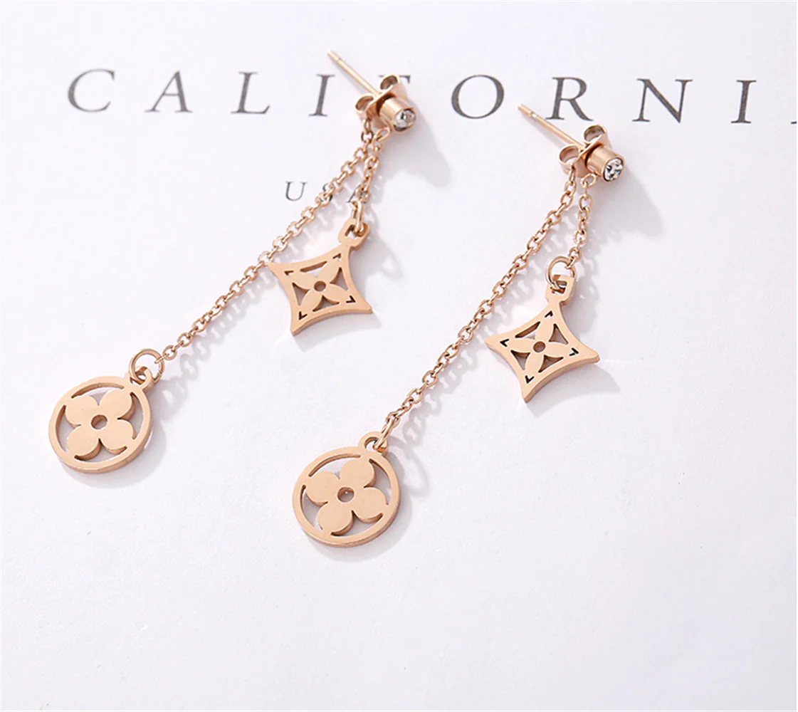 Rose Gold Floral Dangle Earrings
