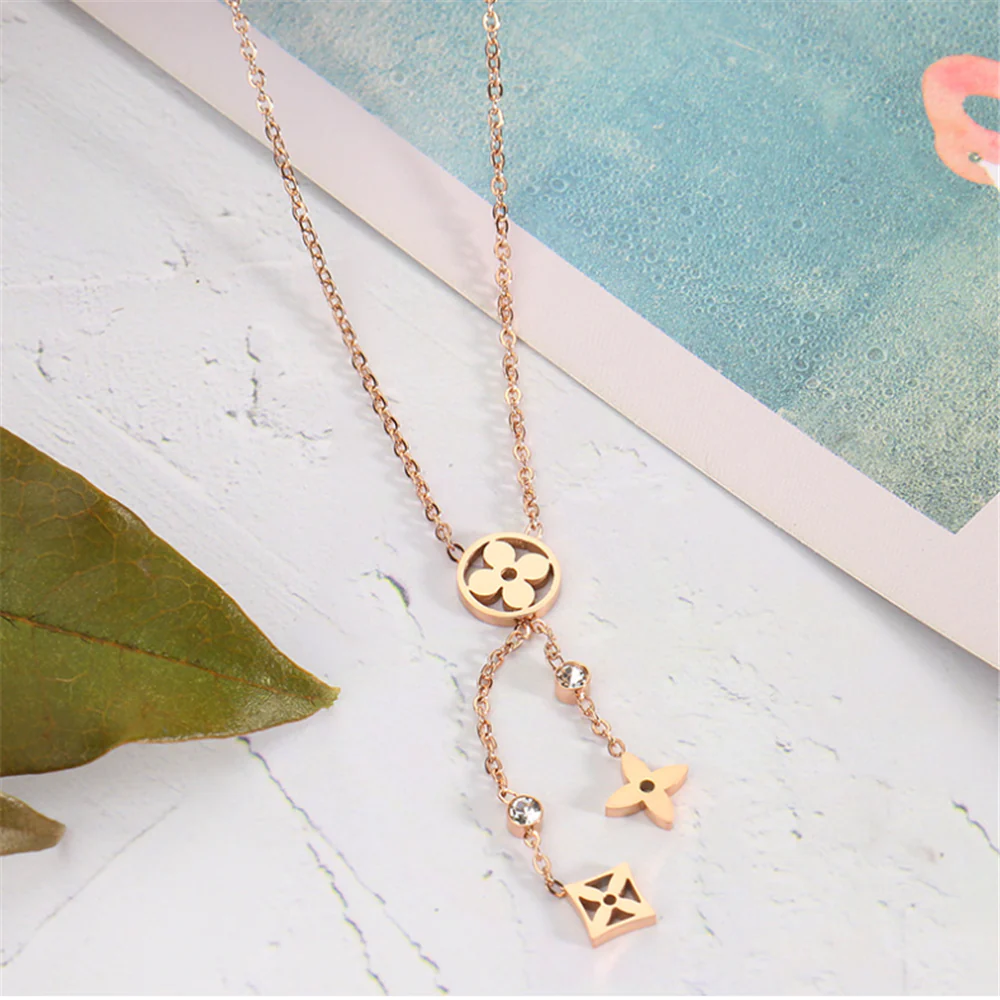 Rose Gold Floral Extender Dangle Necklaces