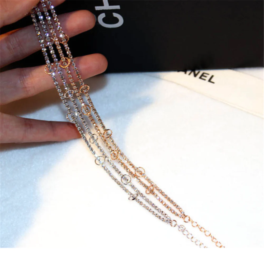 Rose Gold Cubic Zirconia Hoops Chain Bracelets