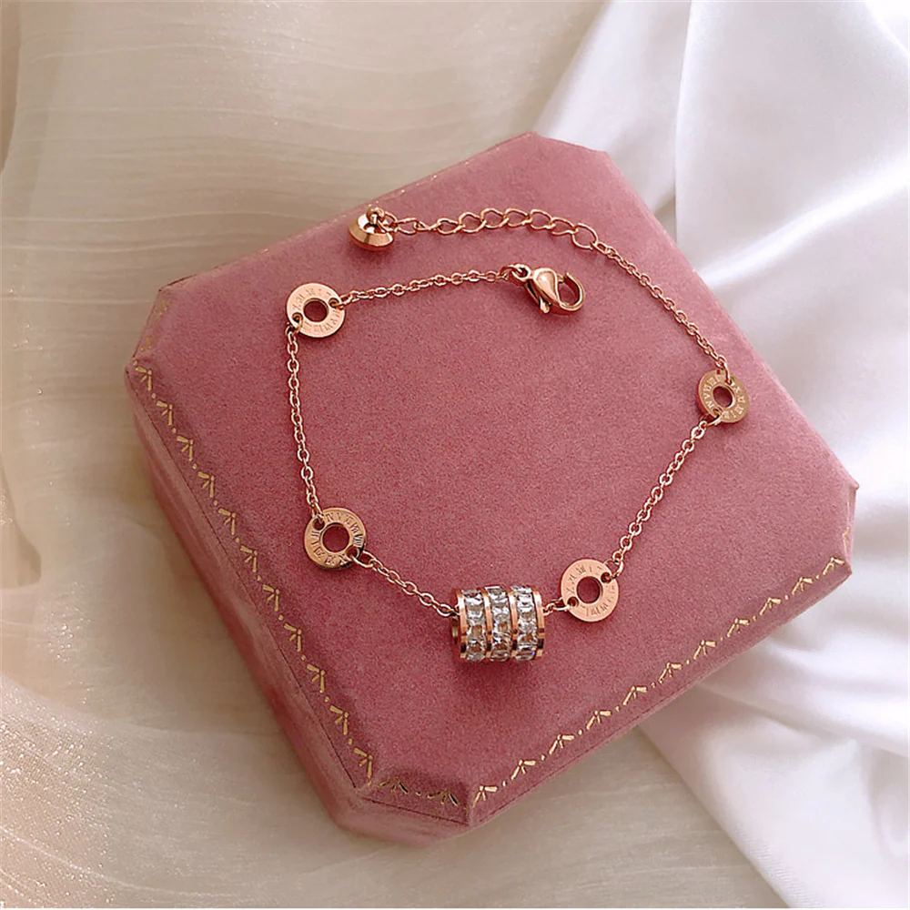 Rose Gold Cubic Zirconia Beaded Hoops Bracelets
