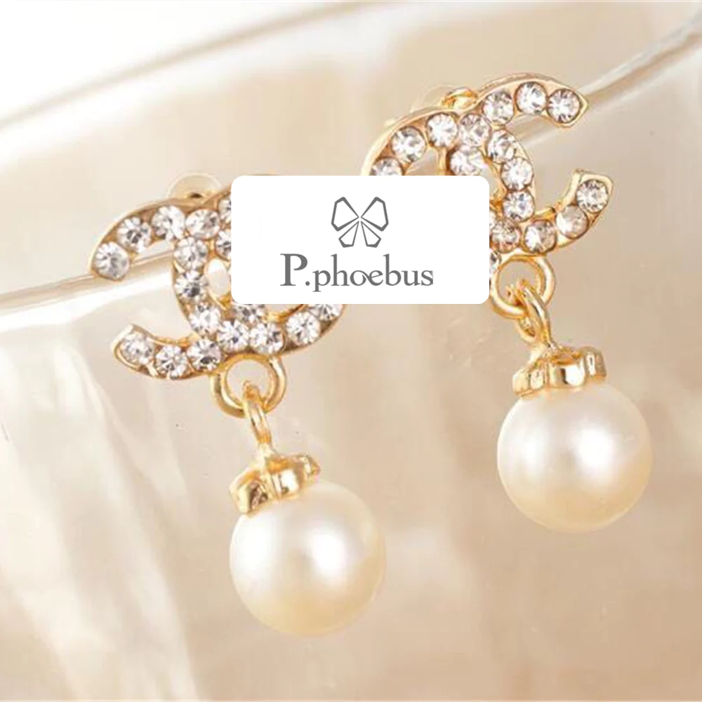 Cubic Zirconia Pearl Beaded CC Earrings