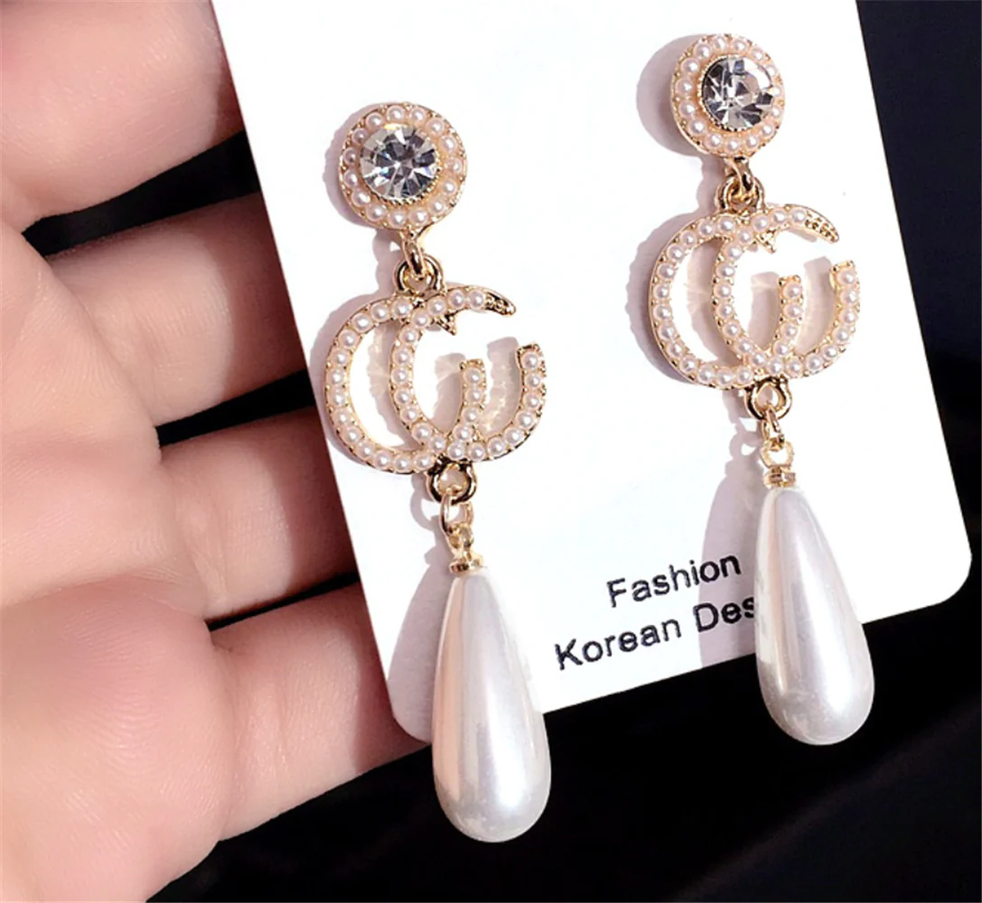 Rhinestones Crystal Pearl Dangle Earrings