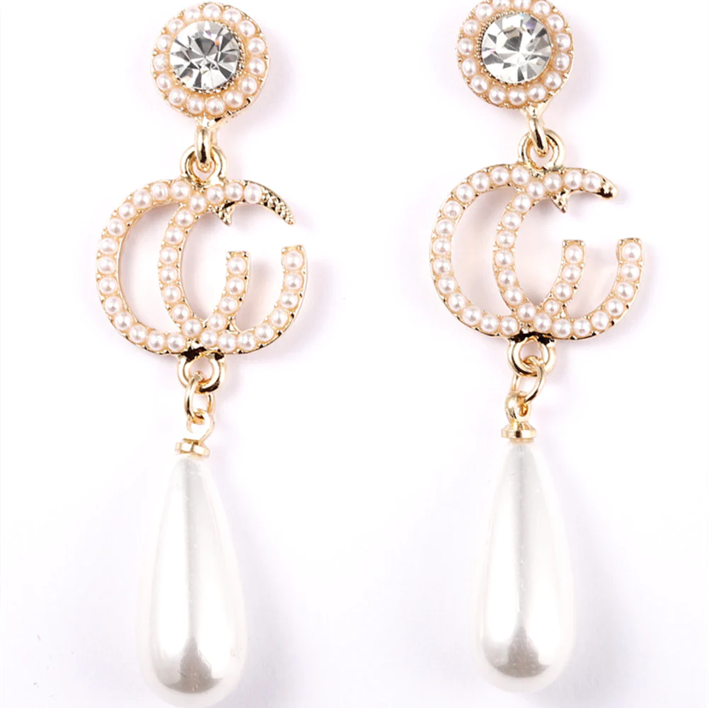Rhinestones Crystal Pearl Dangle Earrings