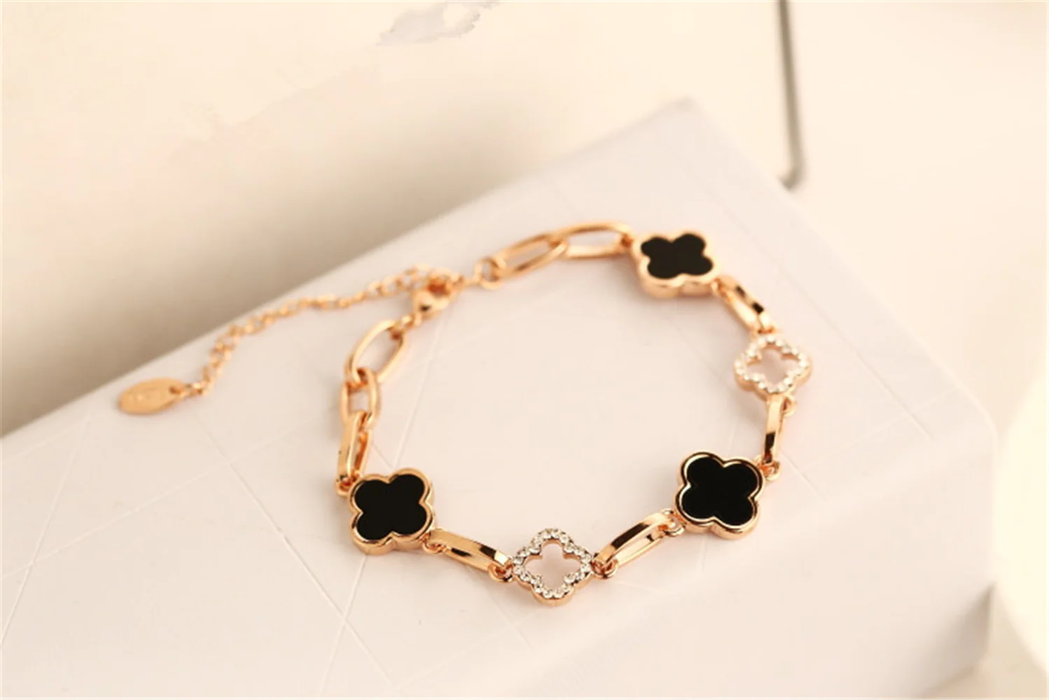 Rose Gold Black Lucky Floral Charms Bracelets