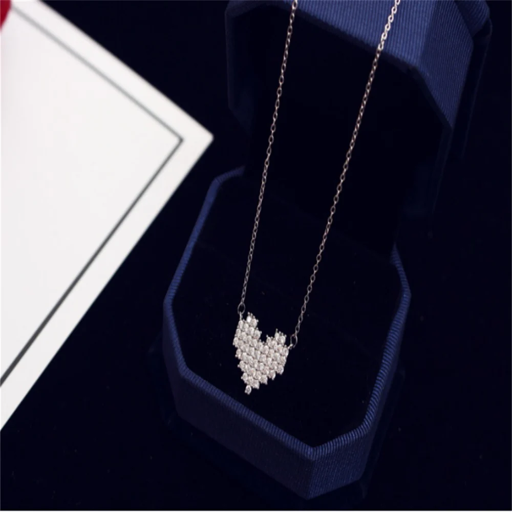 White Gold Crystal Heart Dangle Charms Choker