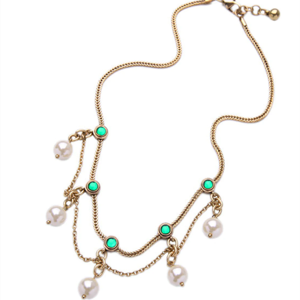 Pearl Dangle Emerald Choker Necklace