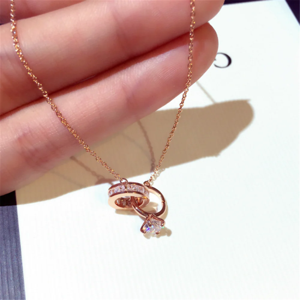Cubic Zirconia Ring Chain Necklace
