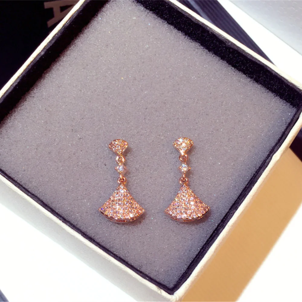 Rhinestones Crystal Fan Charms Earrings