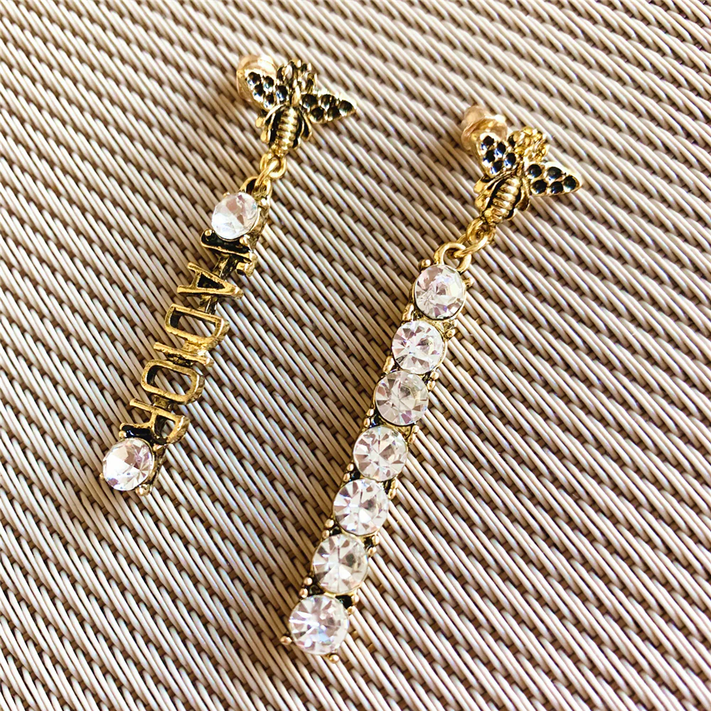 Vintage Cubic Zirconia Bee Charm Earrings